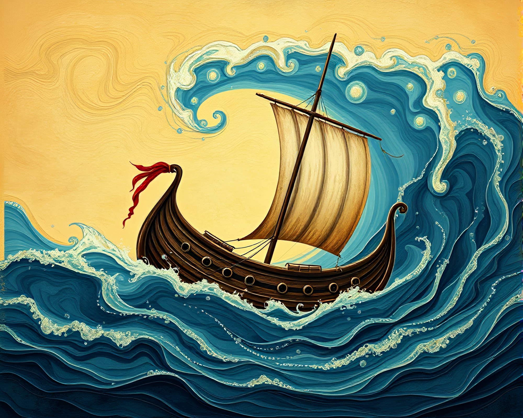 Viking Longship Entering Swirling Vortex Seascape – free AI stock image