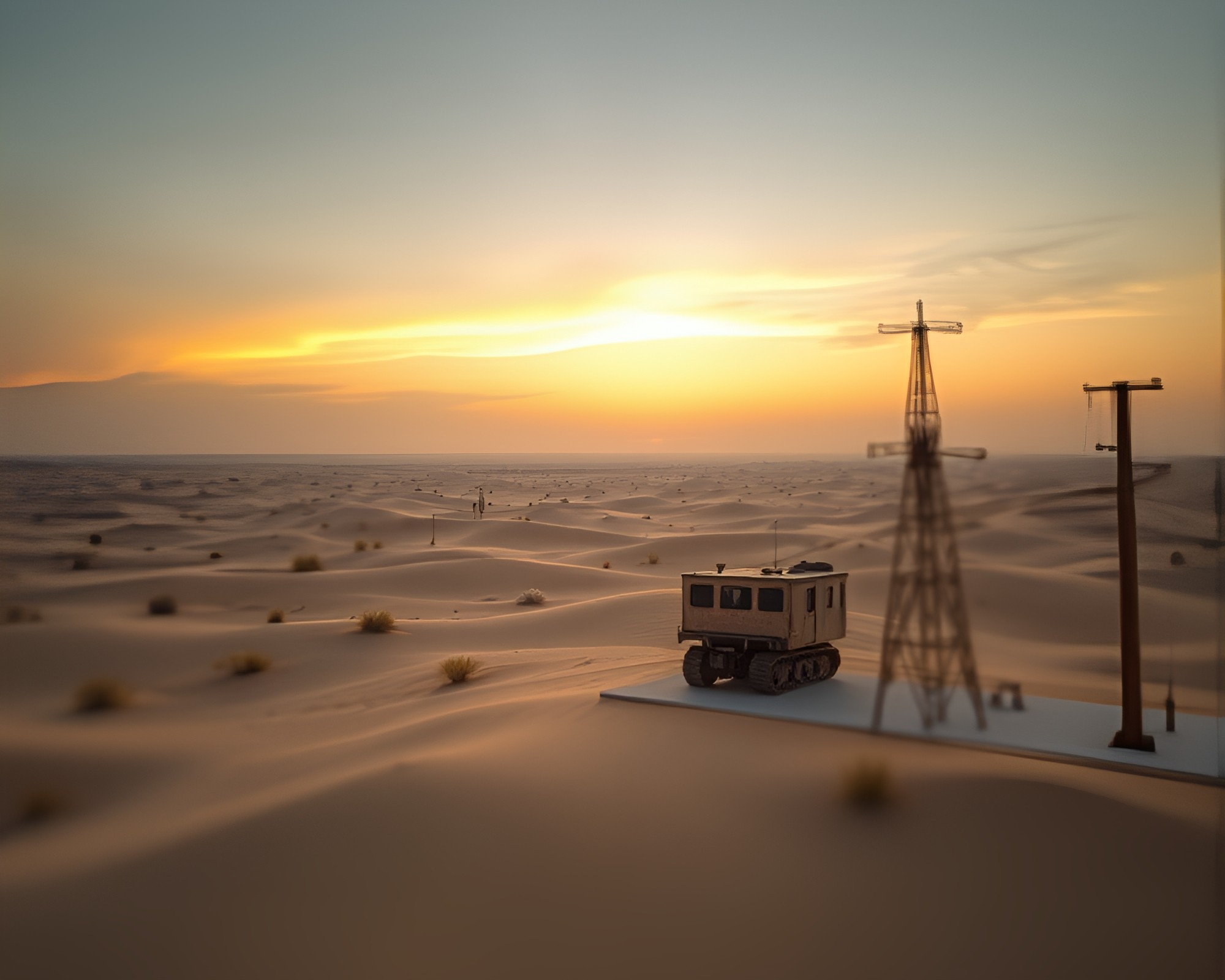 Desert Miniature Morse Code Telegraph Landscape – free AI stock image