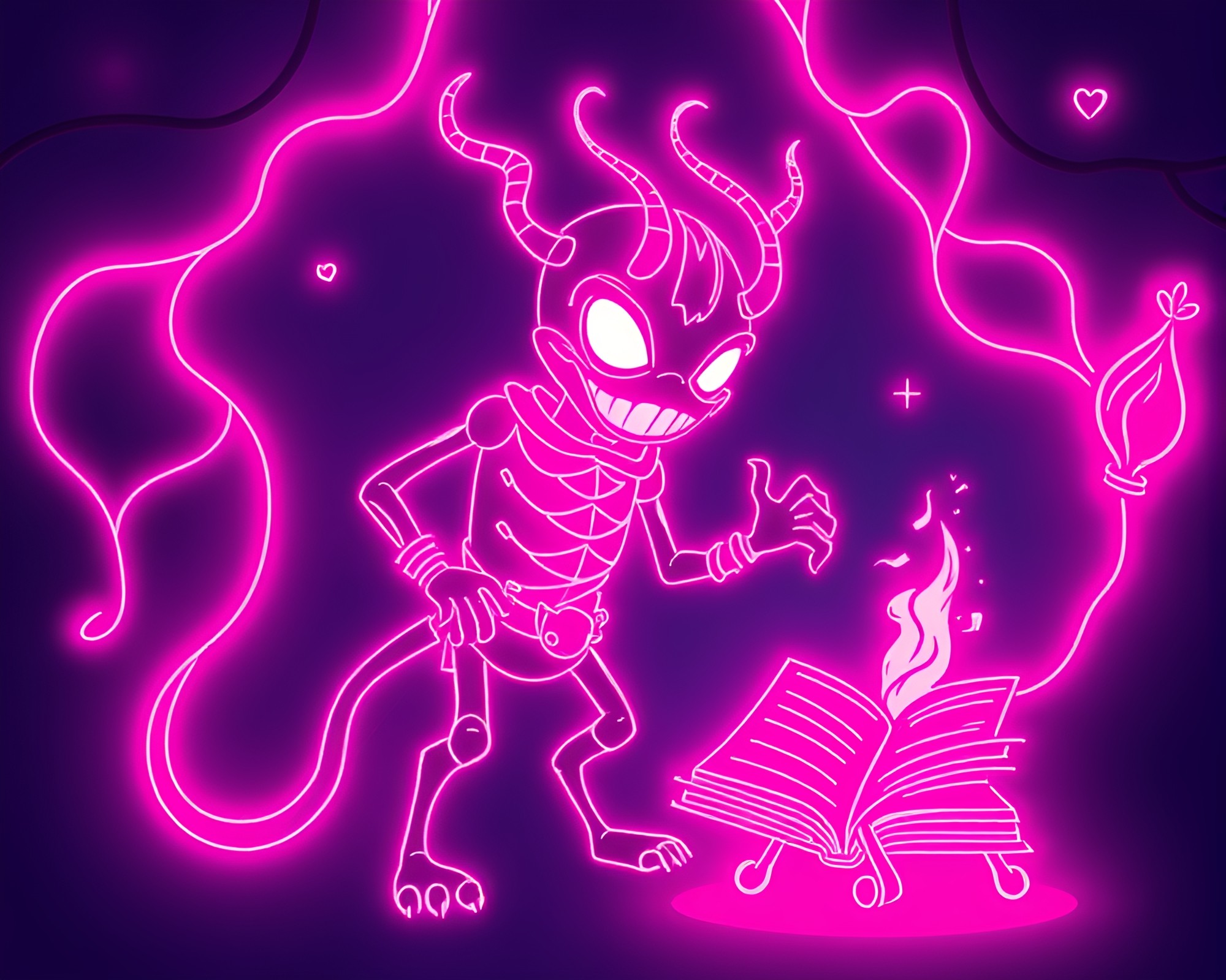 Neon Wireframe Djinn in Magenta Punch World – free AI stock image