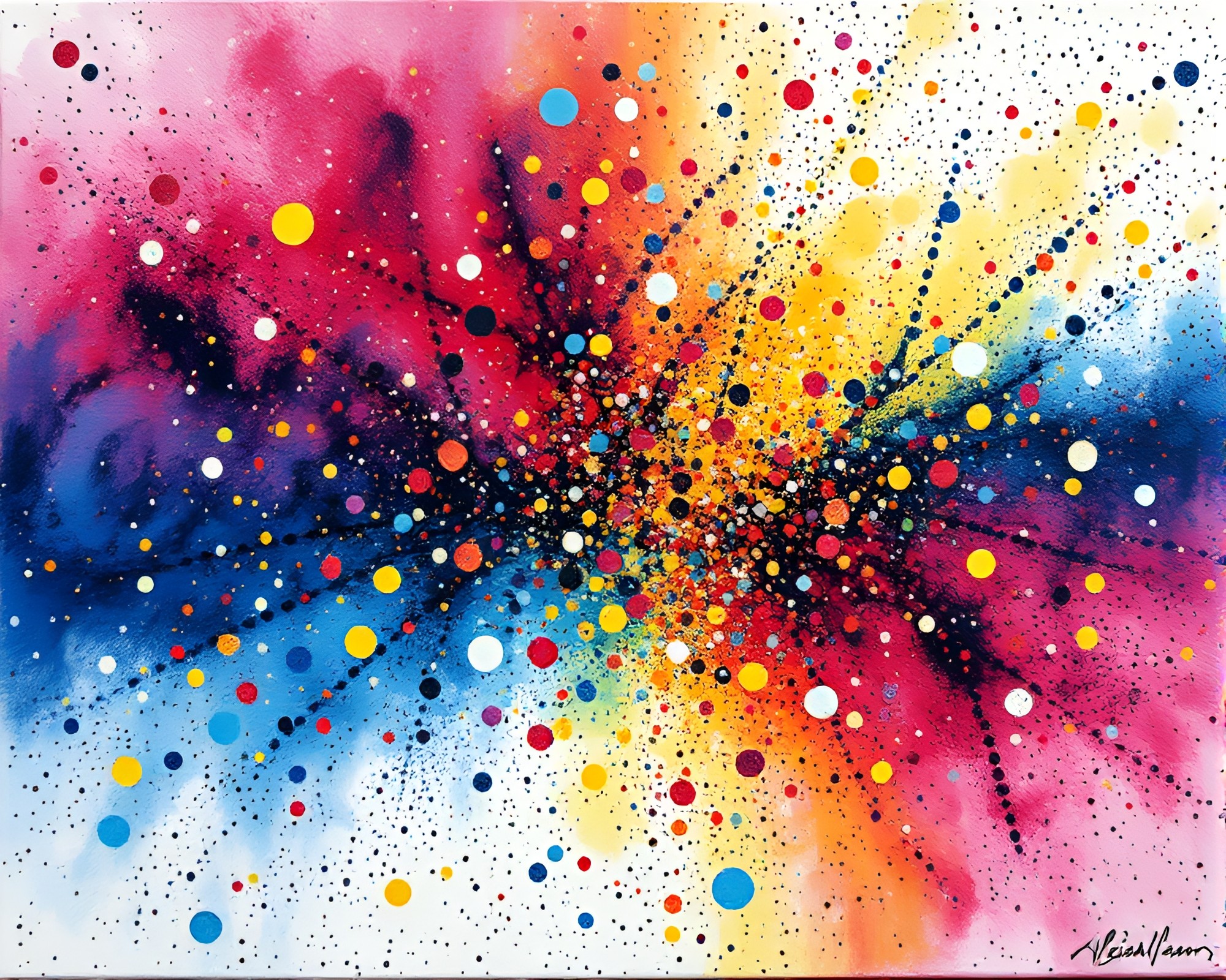 Fractal Pattern Confetti Burst in Oil Stippling Composition – free AI stock image