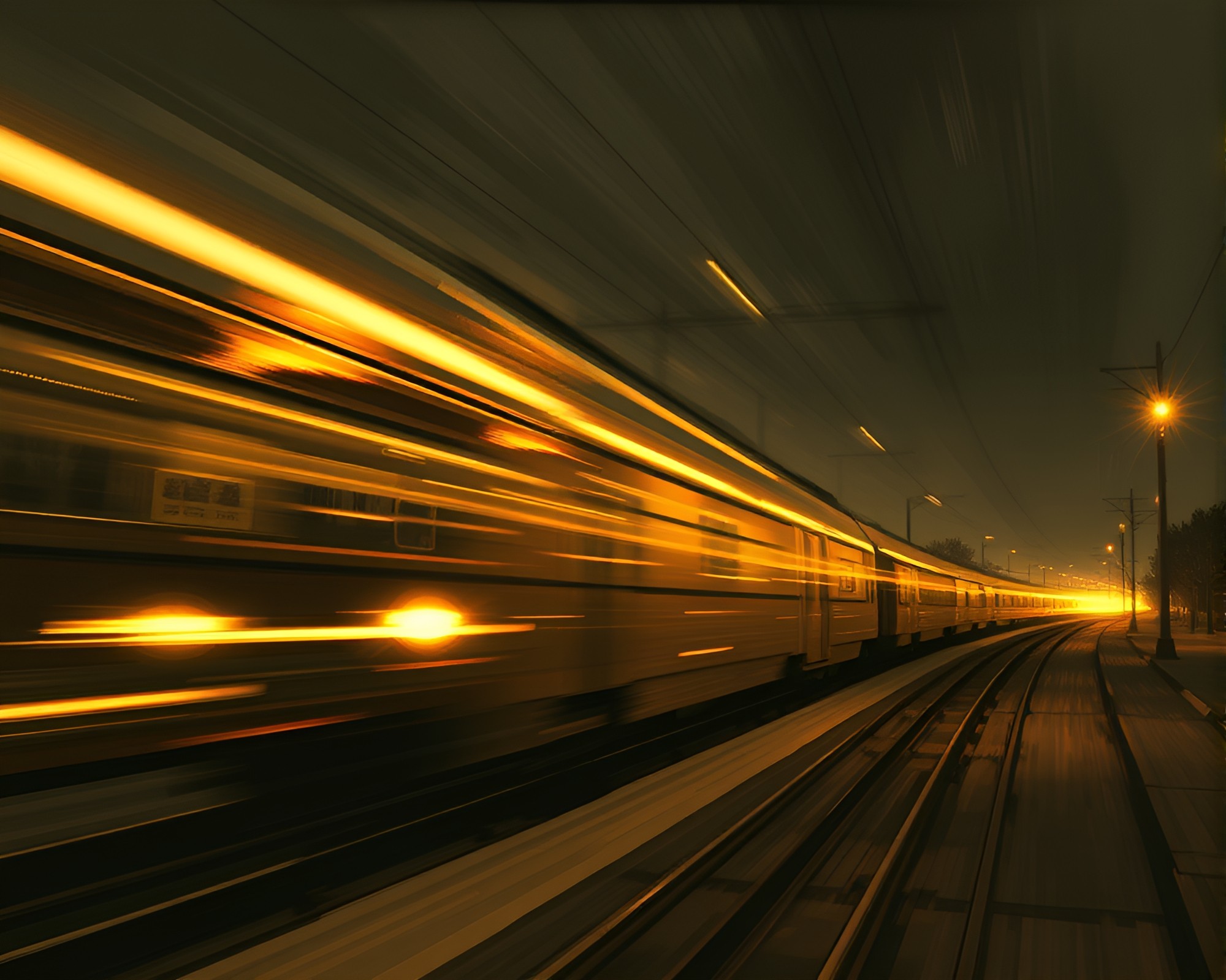 Futuristic Hover Car Surrounded by Sepia Train Light Trails – free AI stock image