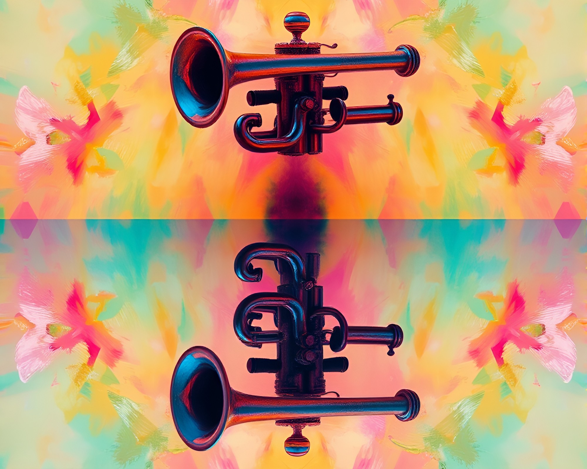 Double Reflections with Trumpet in Pastel Kinetic Art – free AI stock image
