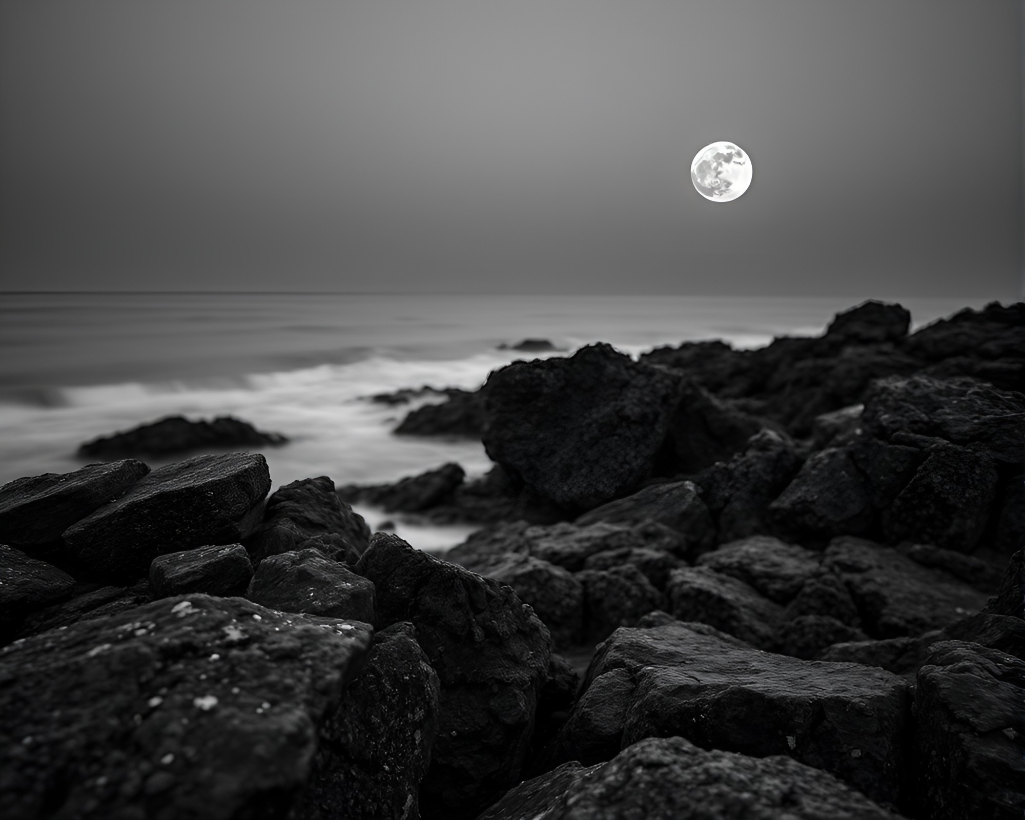 Moonlit Rocky Coastline in Soft Focus Macro Photography – free AI stock image