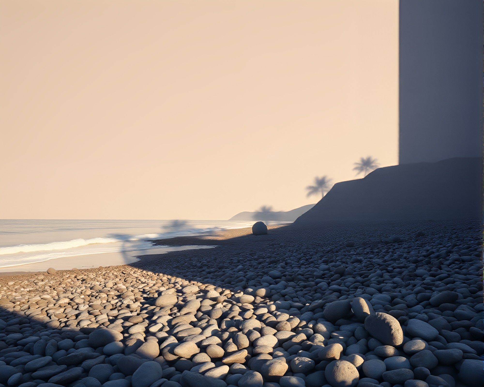 Mysterious Stencil Shadows on Pebble Beach – free AI stock image