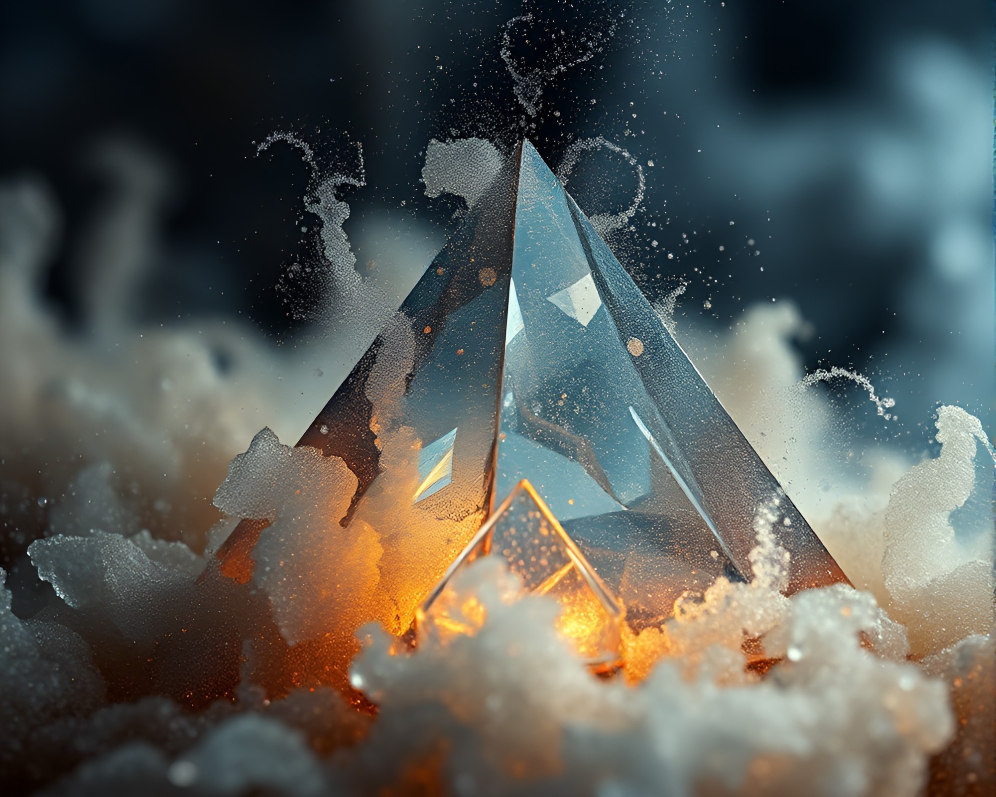 Fractal Glass Pyramid Illuminated by Oil-Rich Particles – free AI stock image