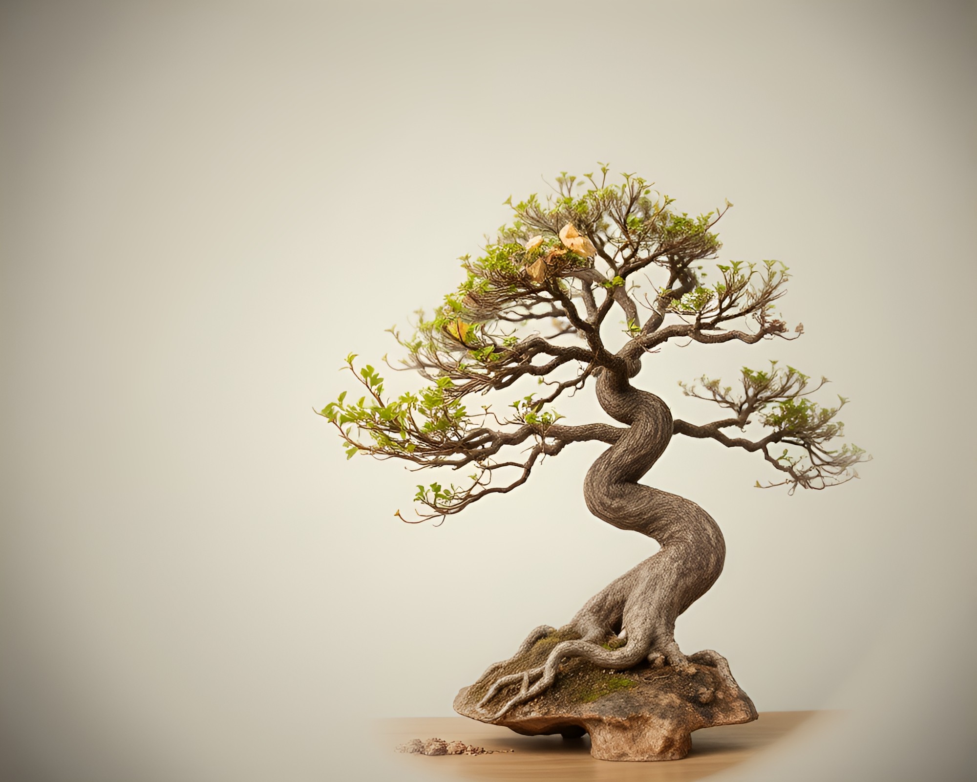 Swirling Lens Distortion Captures Bonsai Tree in Motion – free AI stock image