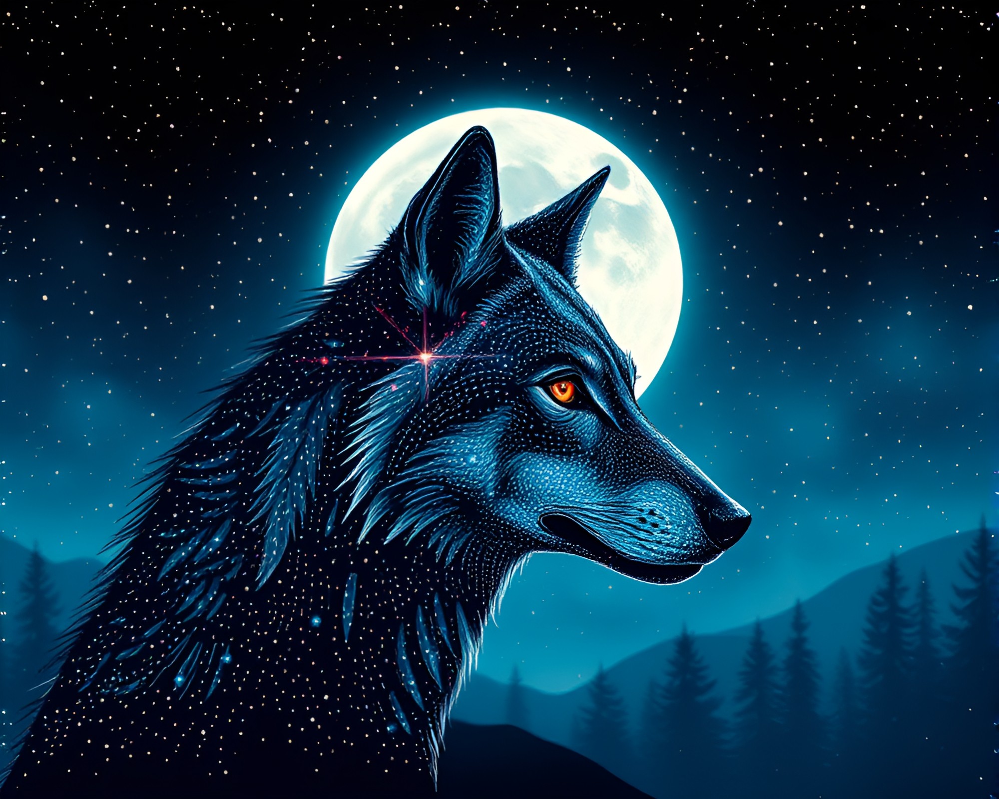 Moonlit Wolf in Prism Pointillism Artwork – free AI stock image