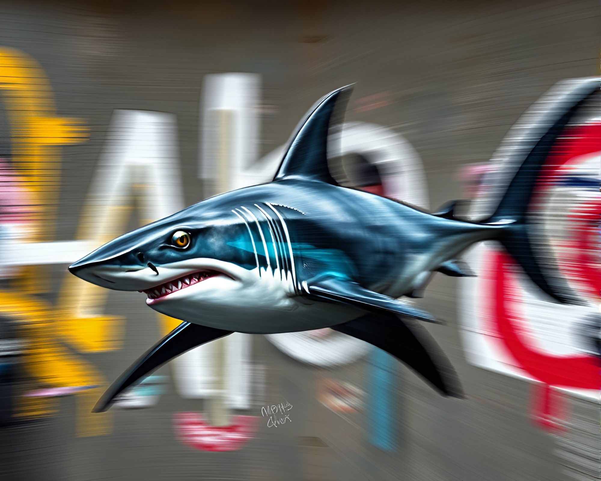 Shark in Graffiti Chaos: Motion Collage – free AI stock image