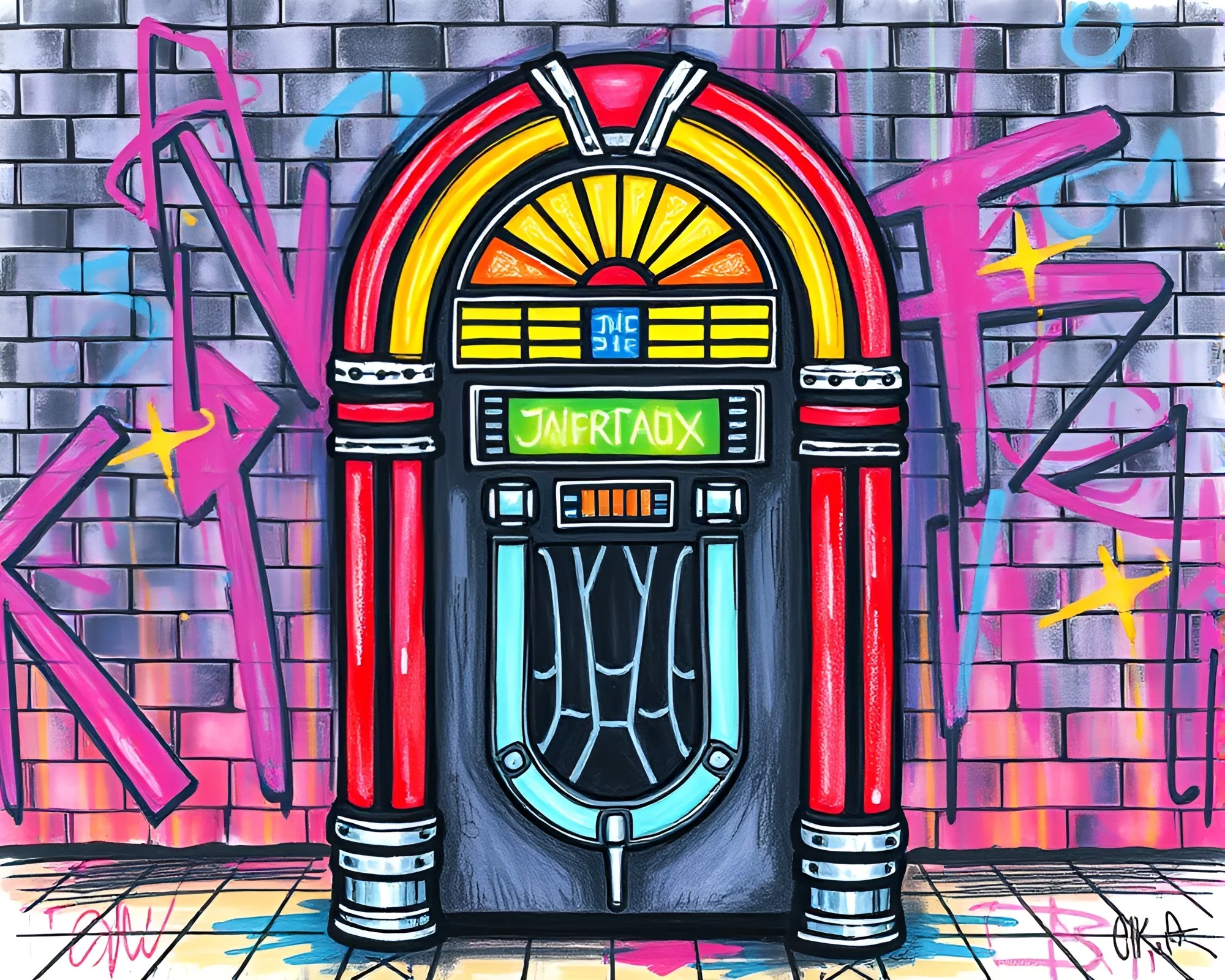 Retro Jukebox LED Pixel Art Graffiti Drawing