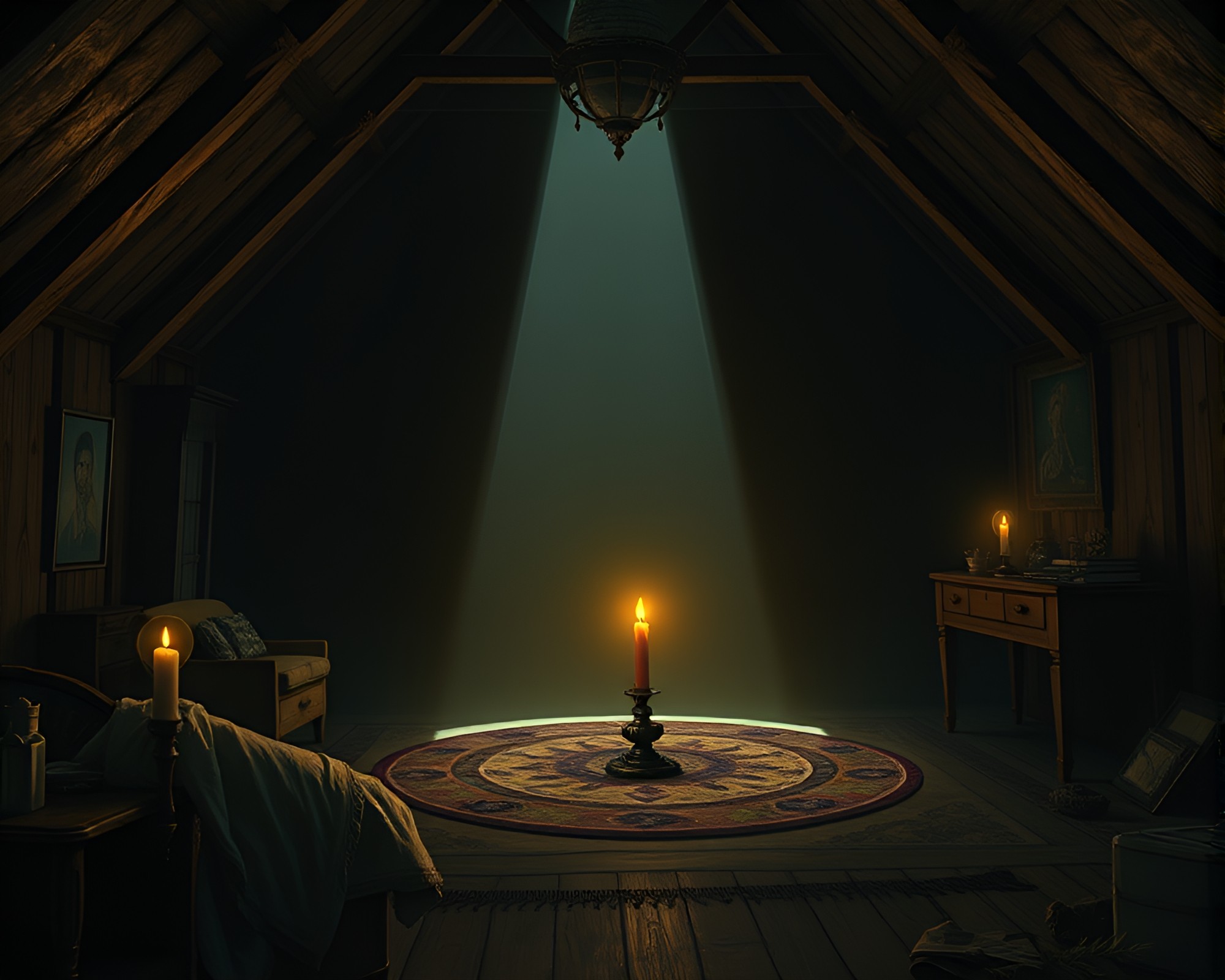 Candlelit Leviathan in Attic Shadow – free AI stock image