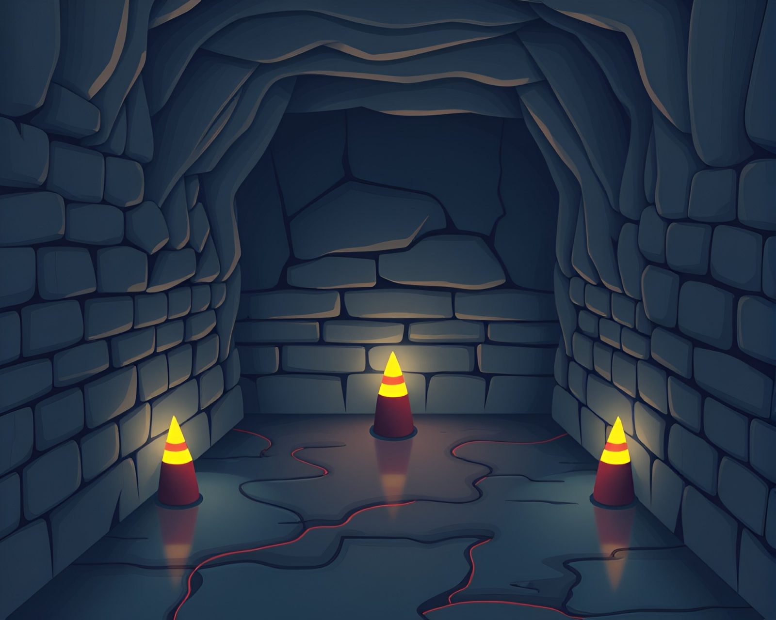 Illustrated gelato cone leading through dark and eerie basement