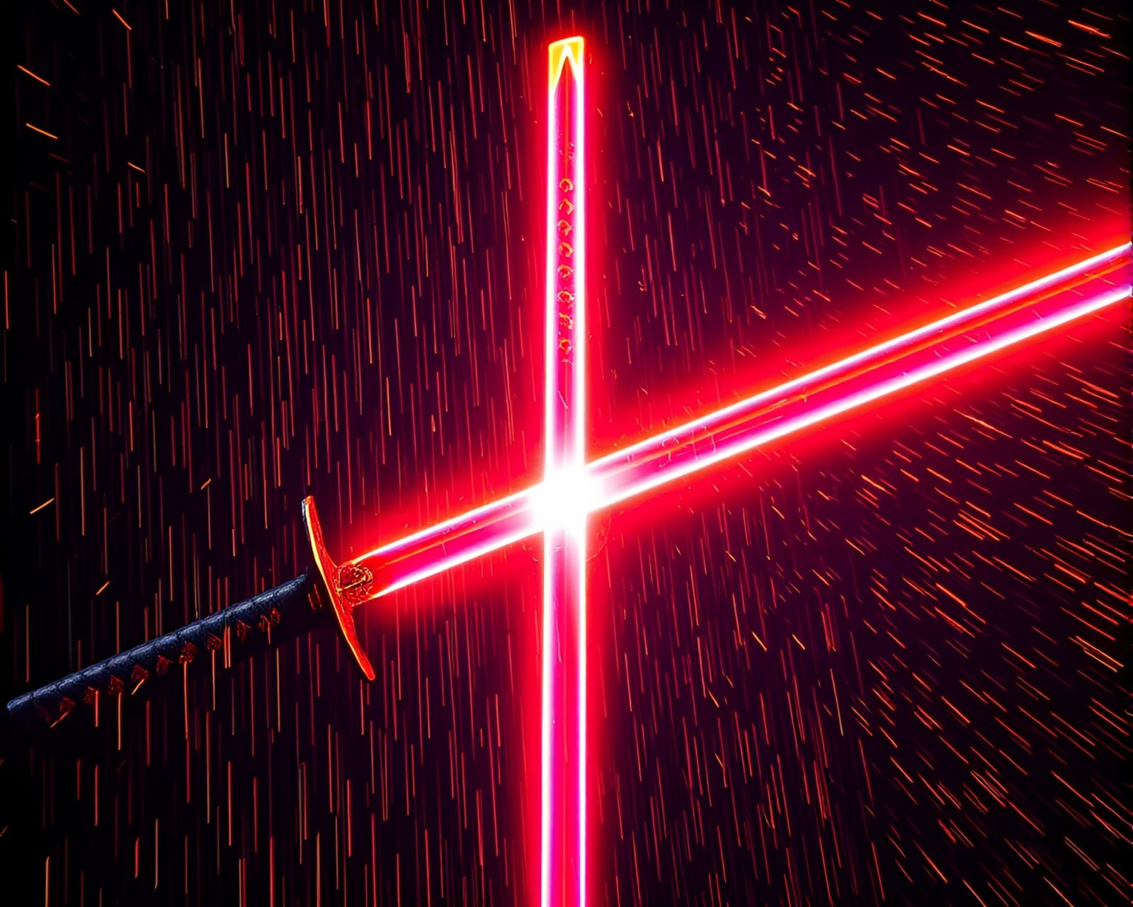 Digital art of a samurai warrior surrounded by colorful cosmic lights