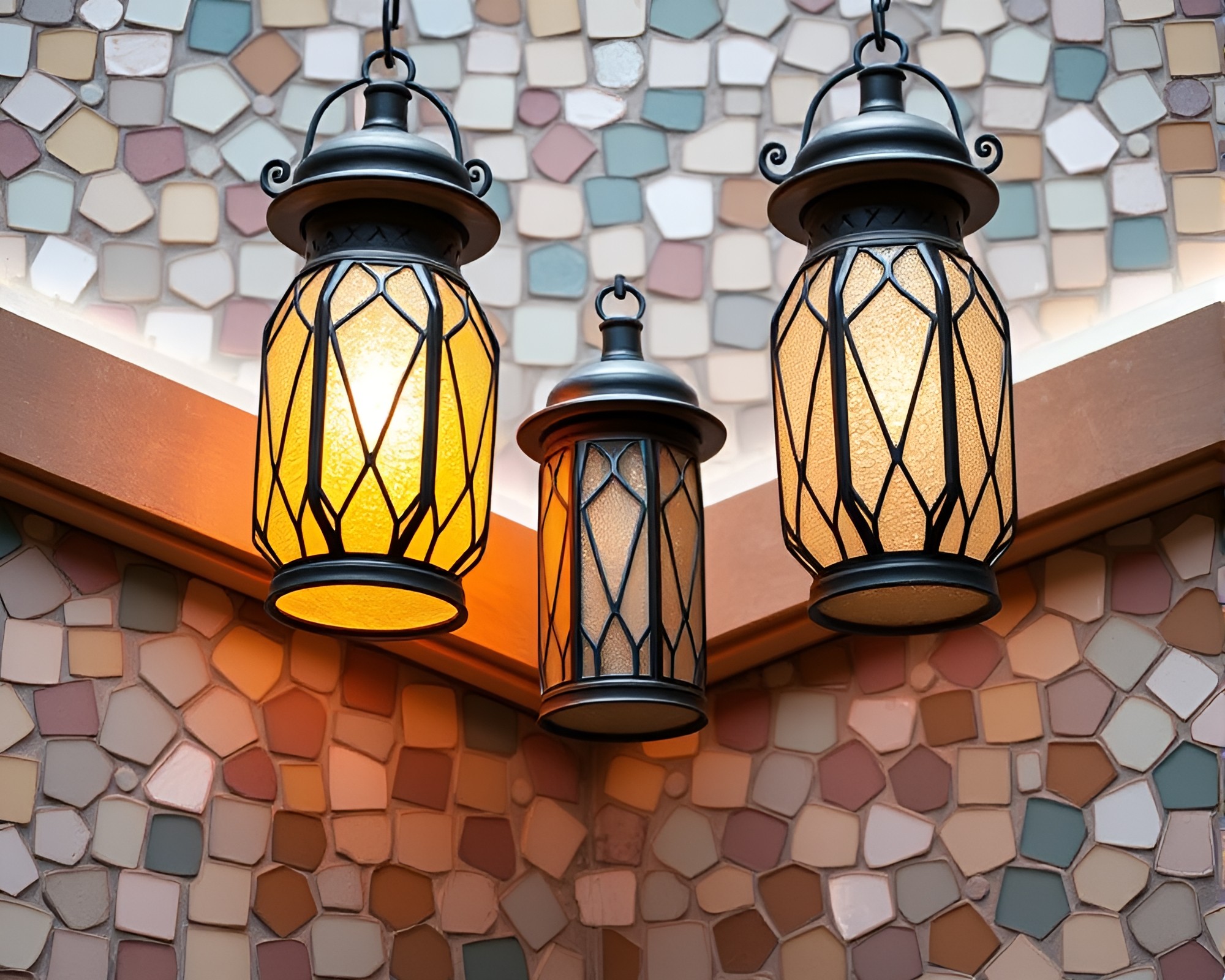 Dynamic Lantern Mosaic Captured in Pastels – free AI stock image