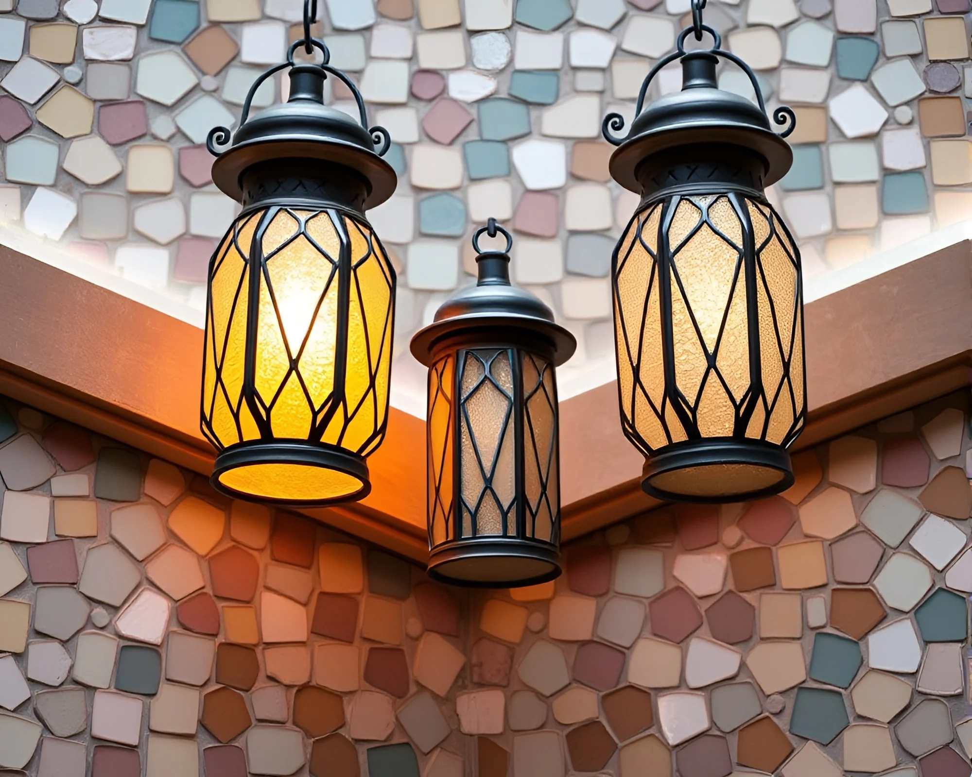 Dynamic Lantern Mosaic Captured in Pastels