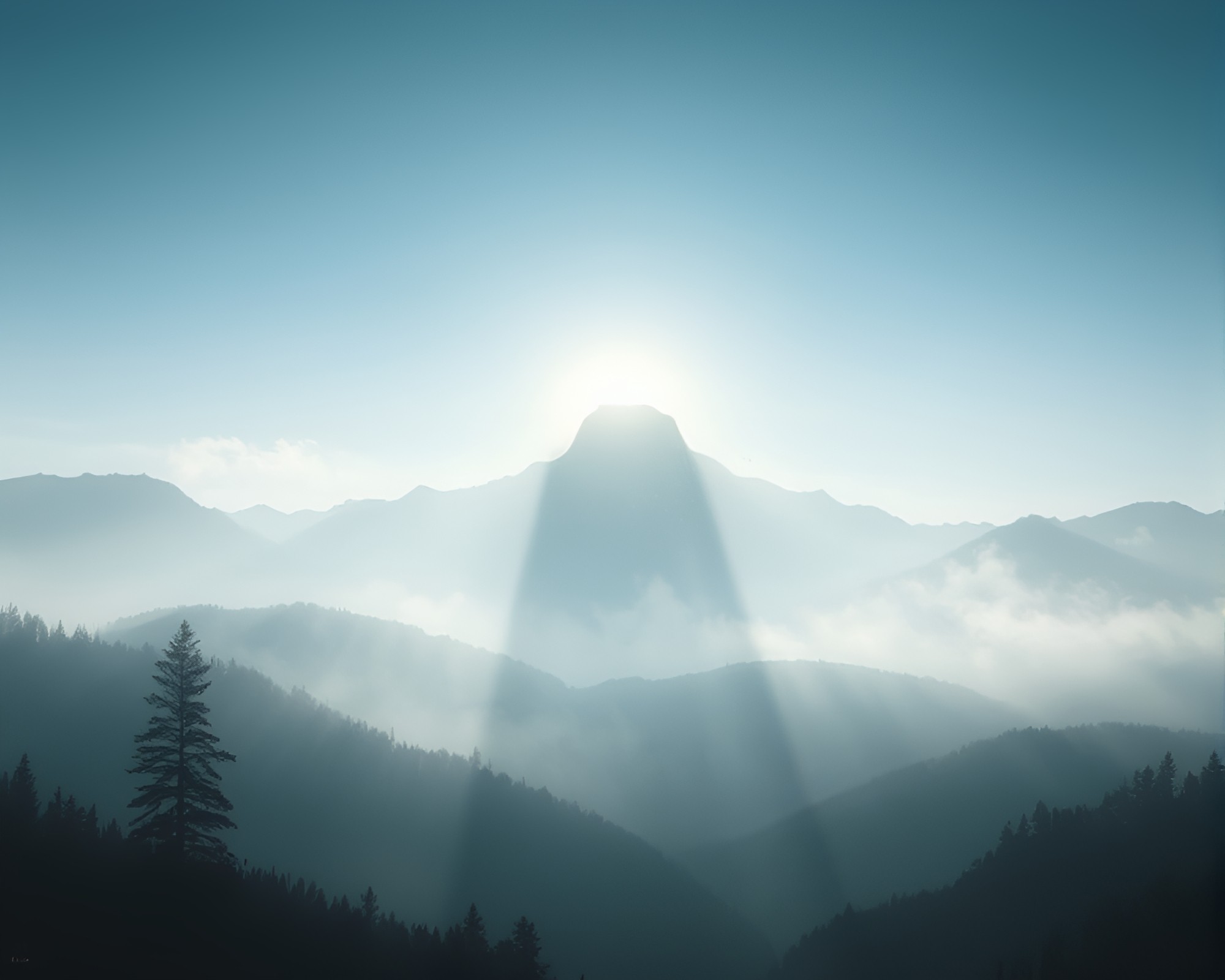 Mist-Shrouded Mountain Reflects in Moonlit Silhouette – free AI stock image