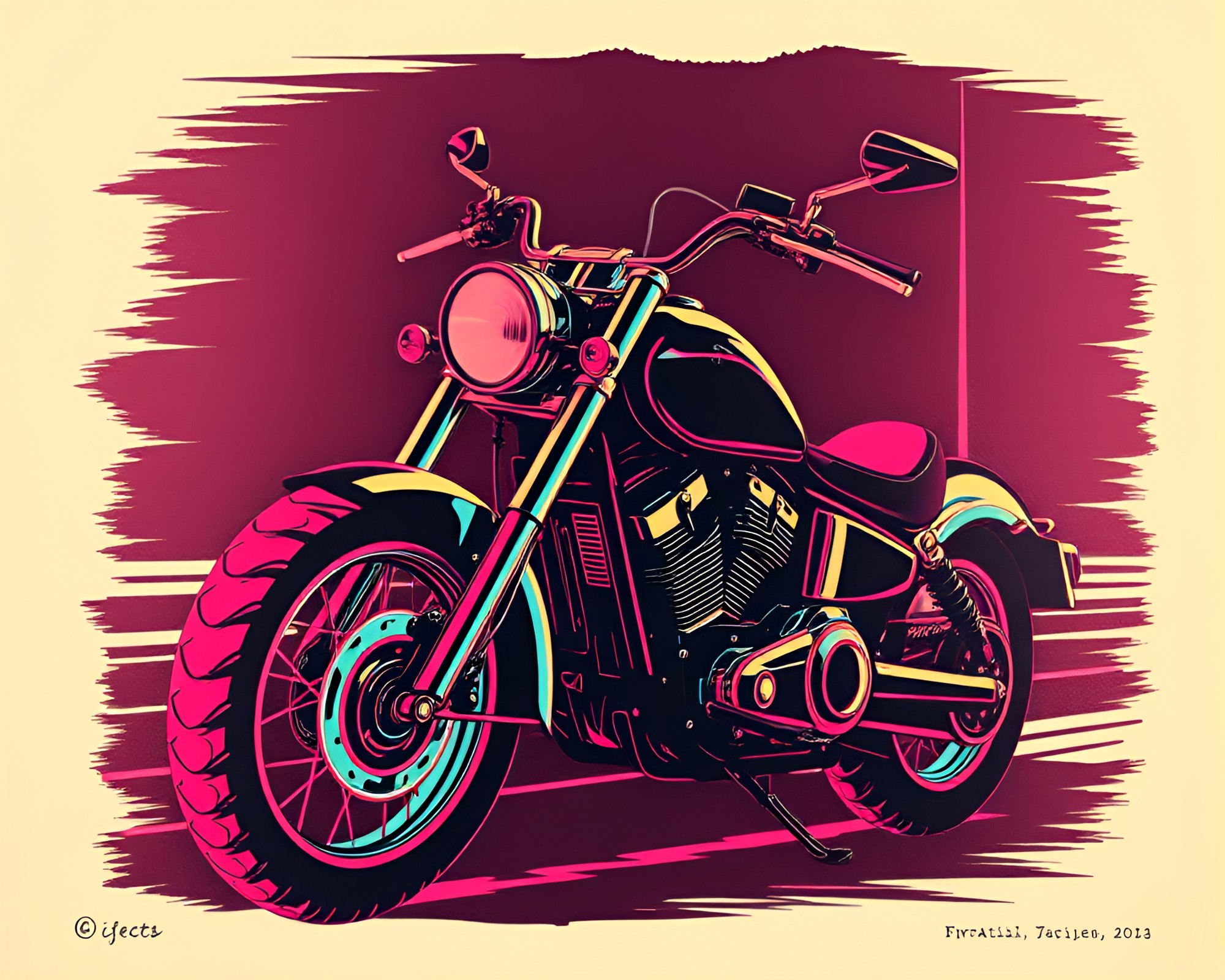 Neon Motorcycle Racing Through Rose Gold Chromatic Aberration – free AI stock image