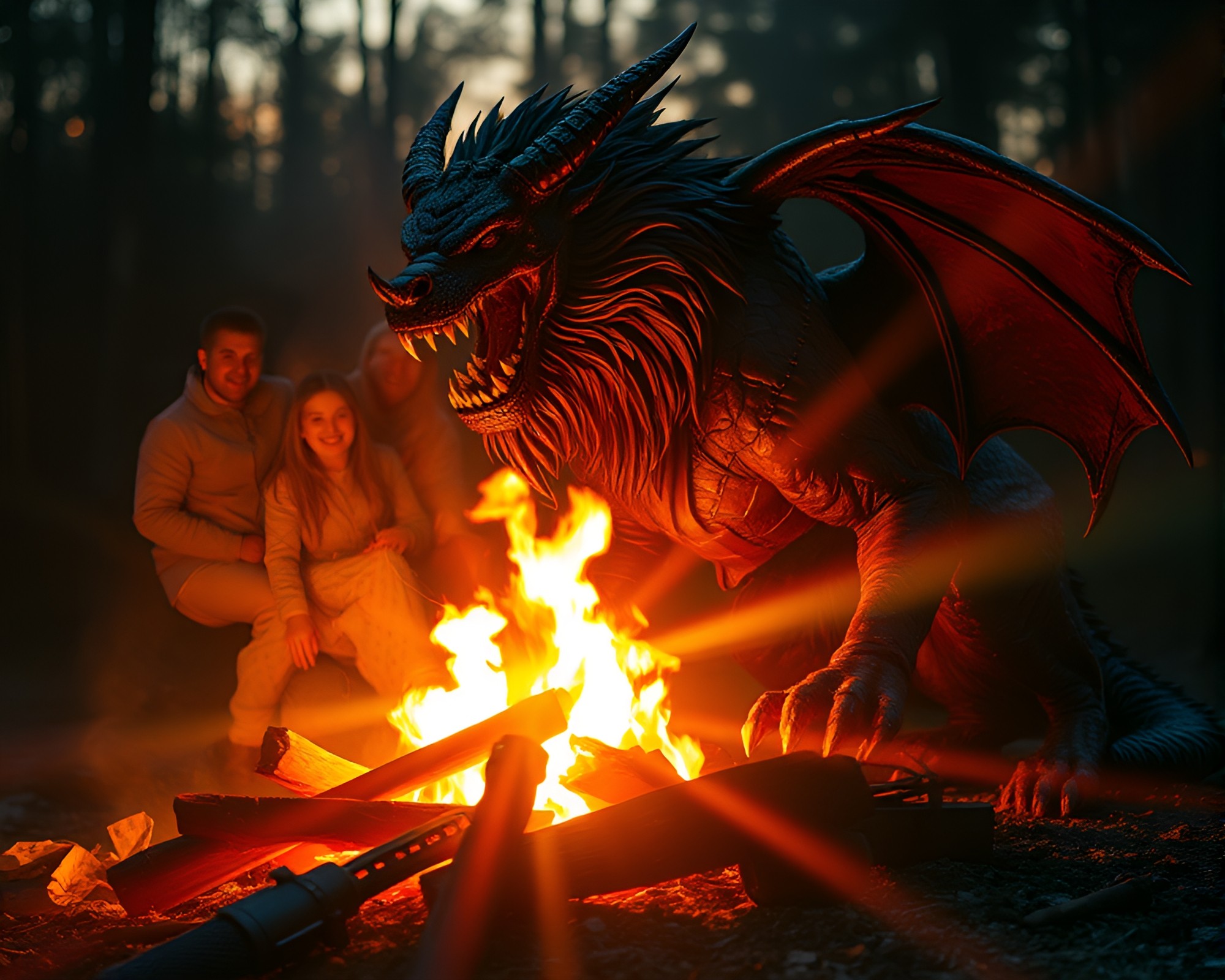 Fiery Cerberus Collage with Lens Flare – free AI stock image
