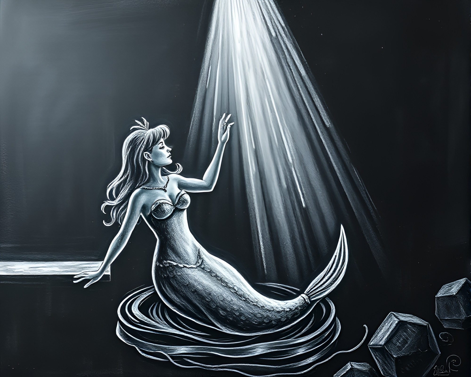 Dynamic Dutch Angle Mermaid in Chalkboard Art – free AI stock image