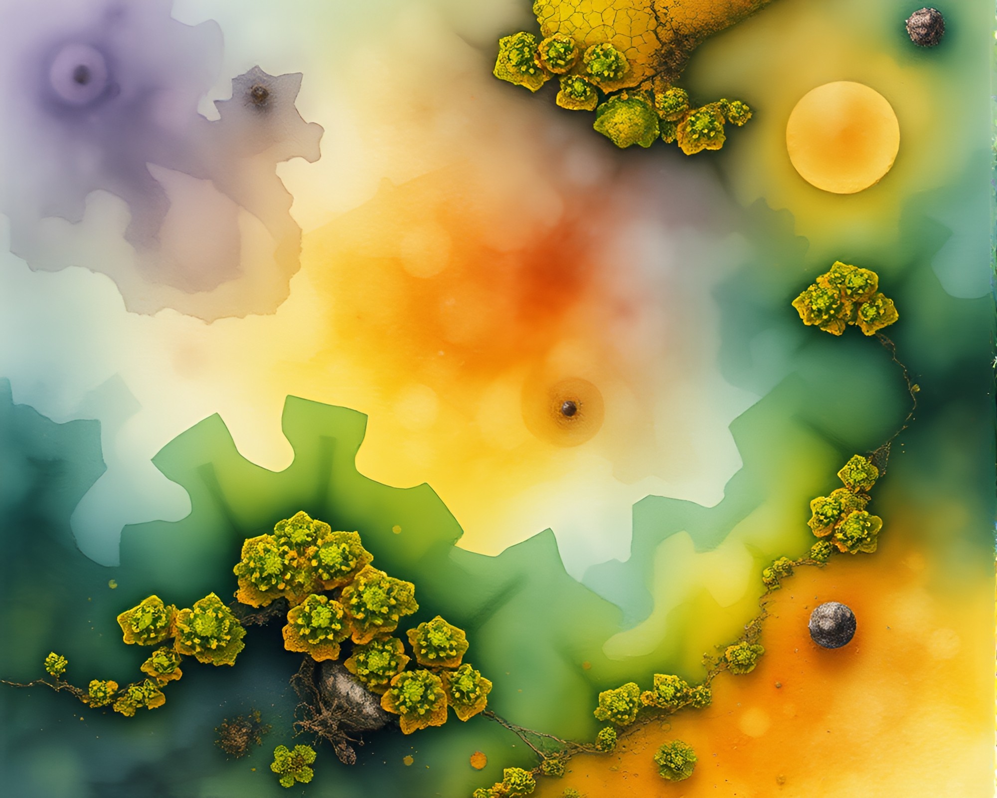 Lichen Multiverse Portal: Watercolor Kinetic Art Exploration – free AI stock image