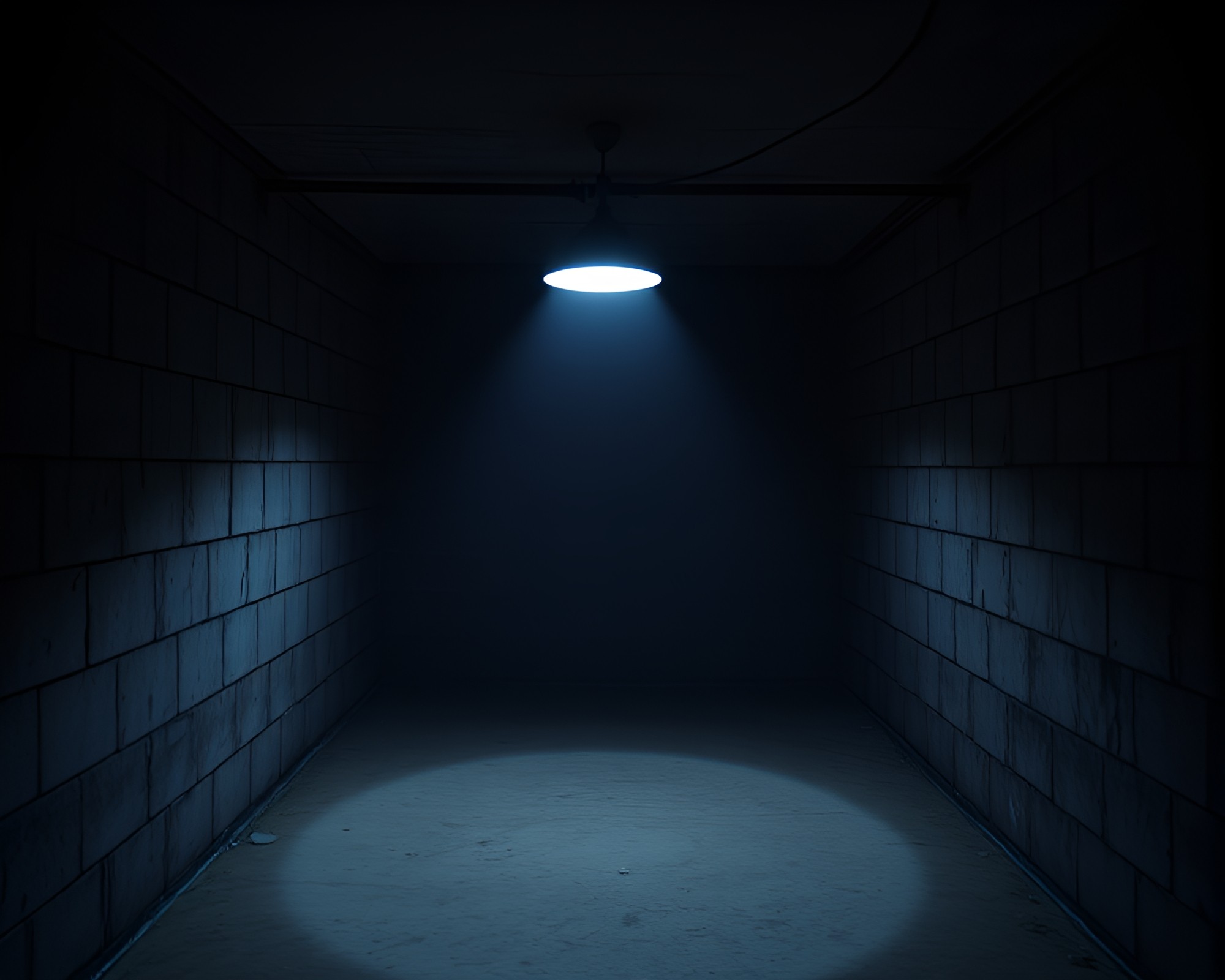 Glowing Lamp in Dark Motion Capture Basement – free AI stock image