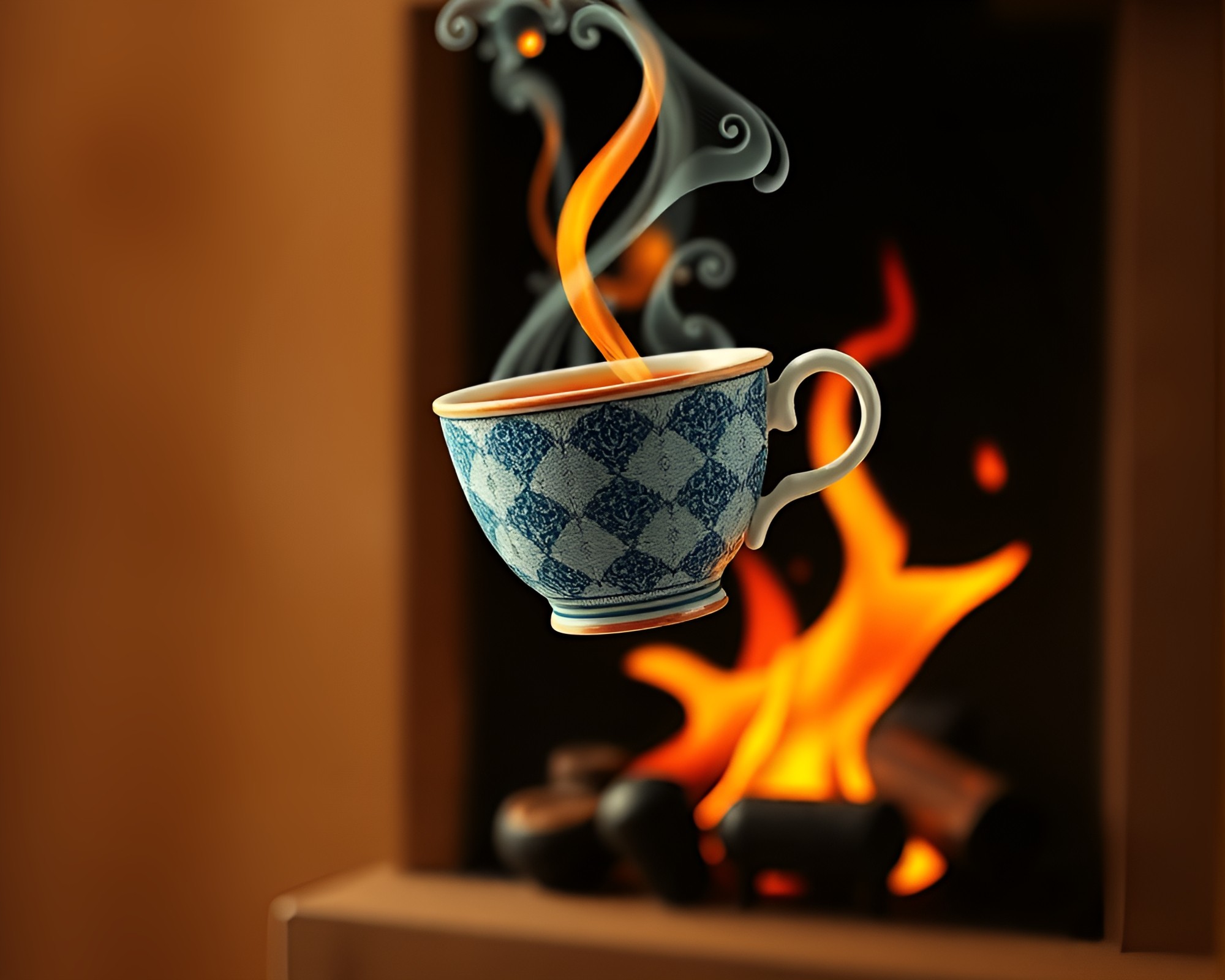 Floating Tea Cup Kinetic Art Composition – free AI stock image