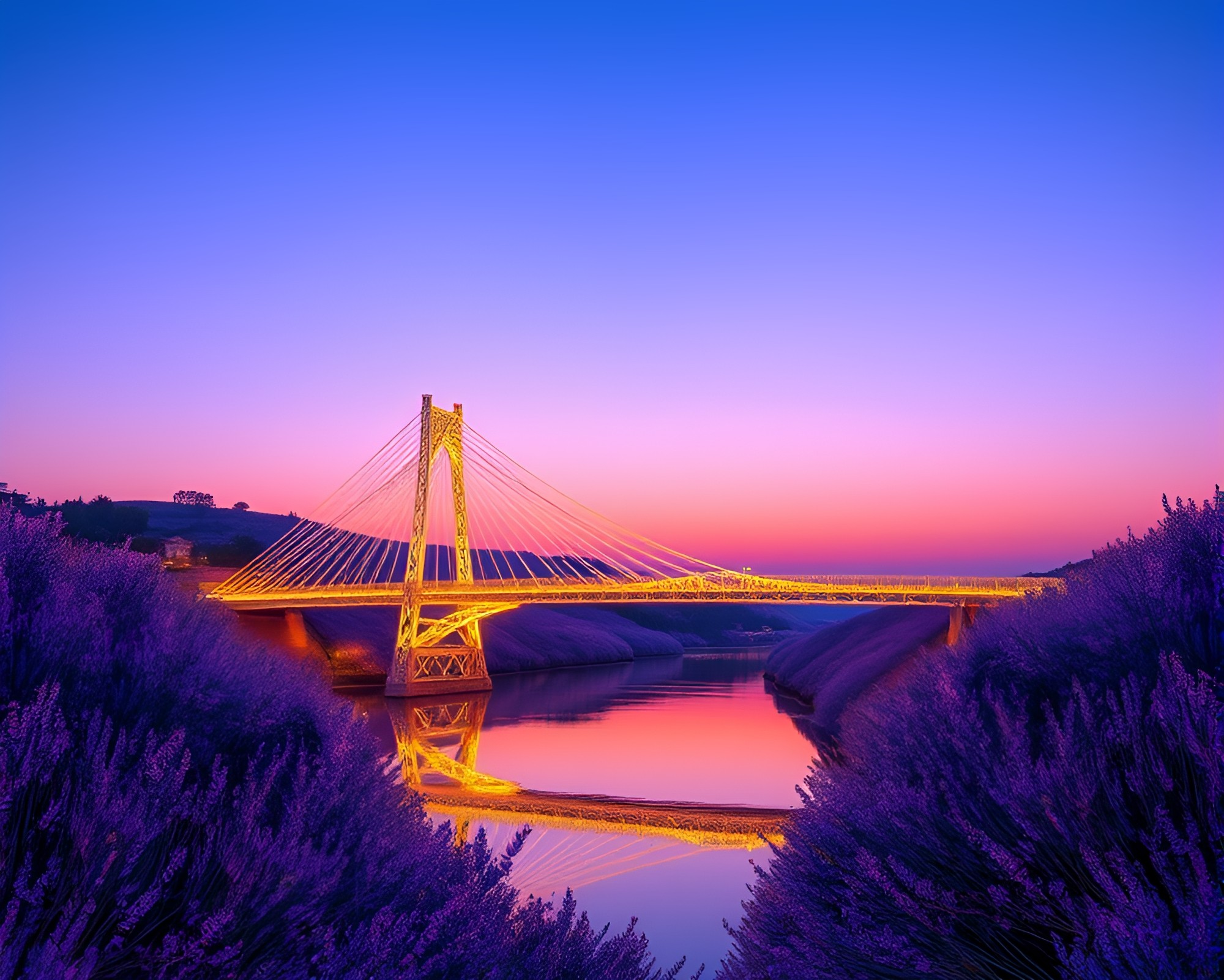 Majestic Lavender Twilight Bridge Spiral Composition – free AI stock image