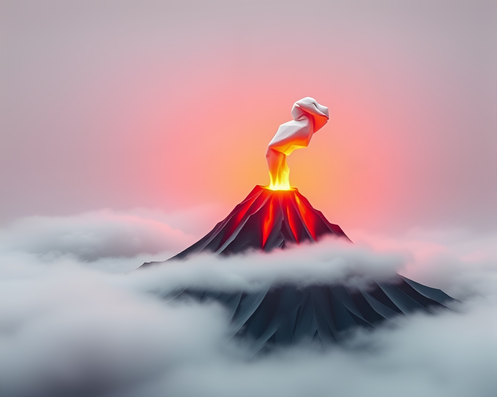 Origami-style Volcanic Eruption in Bright Midday Light – free AI stock image