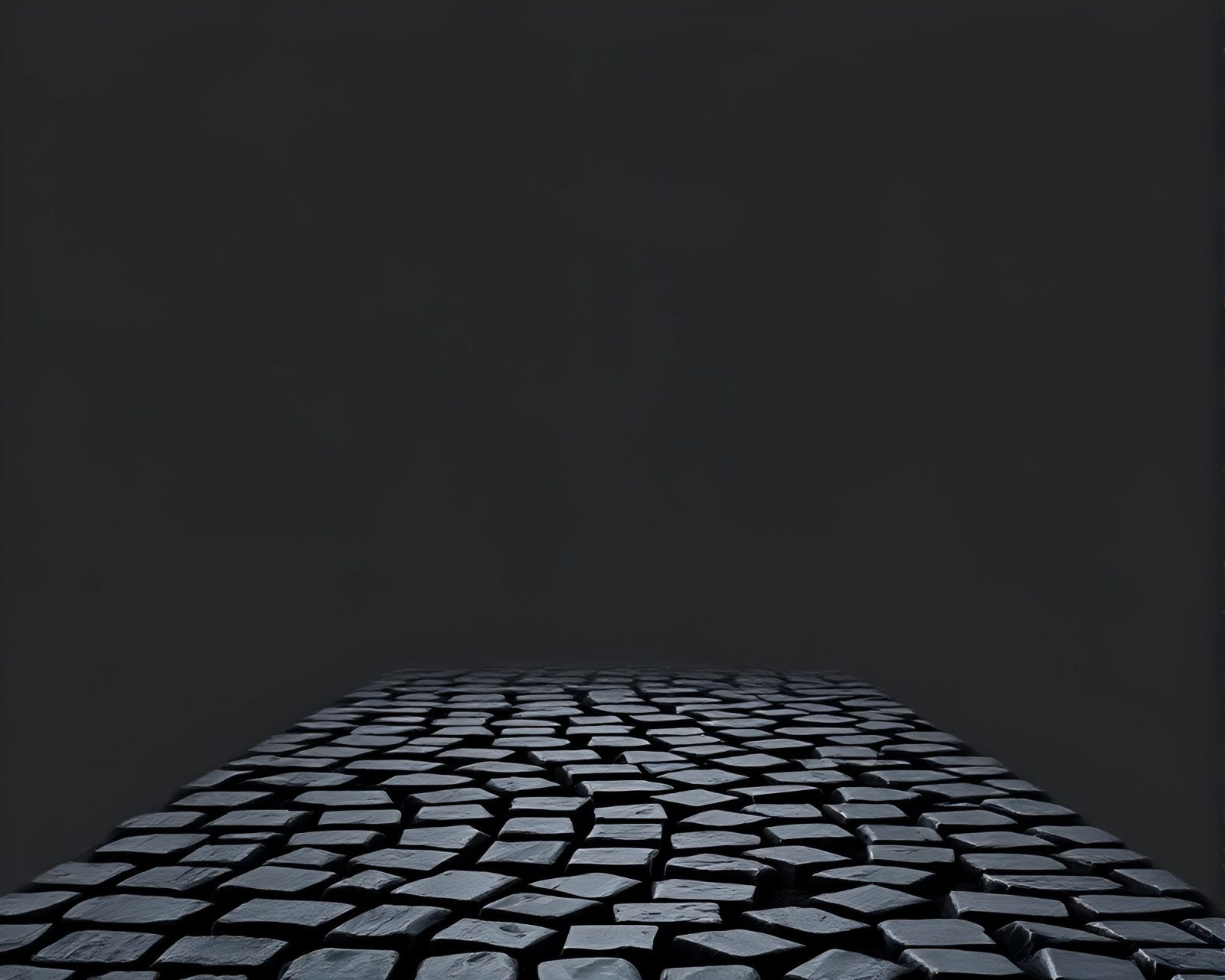 Futuristic cobblestone path through AI brain in volcanic ash light
