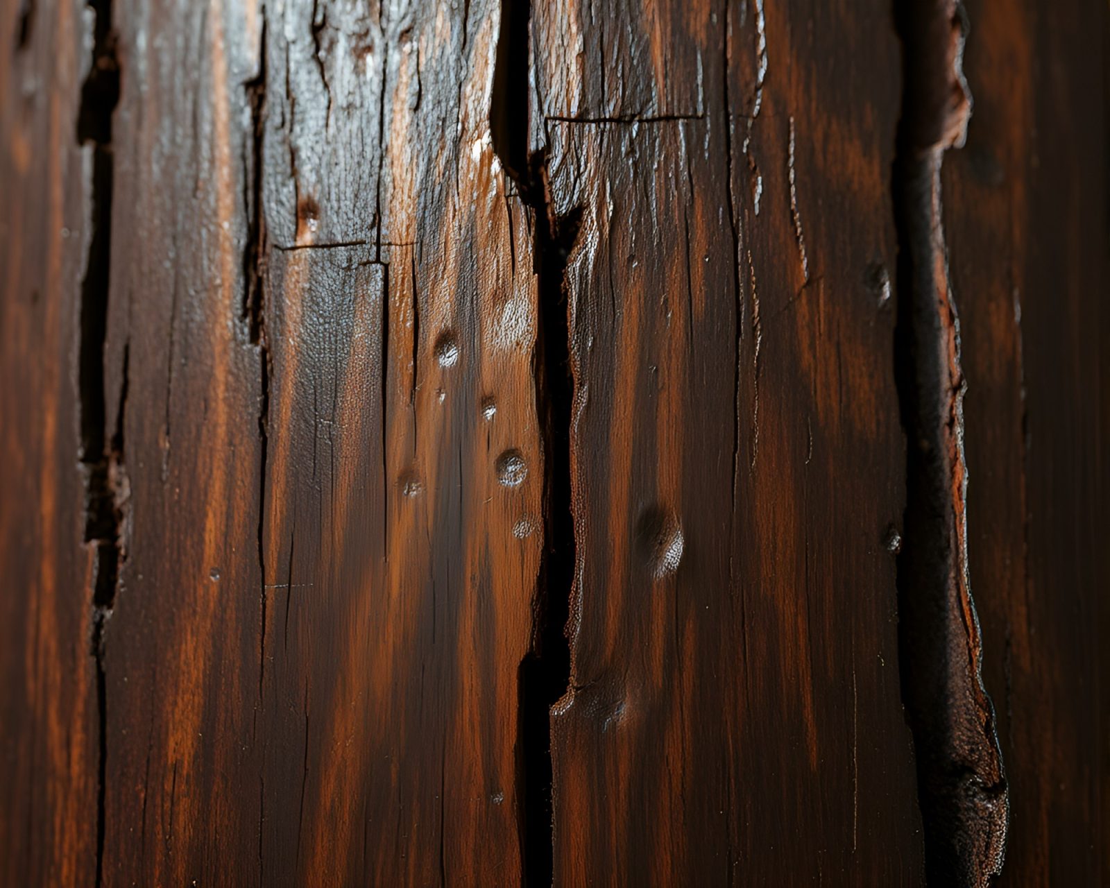 Glowing redwood tree surrounded by metallic scratches