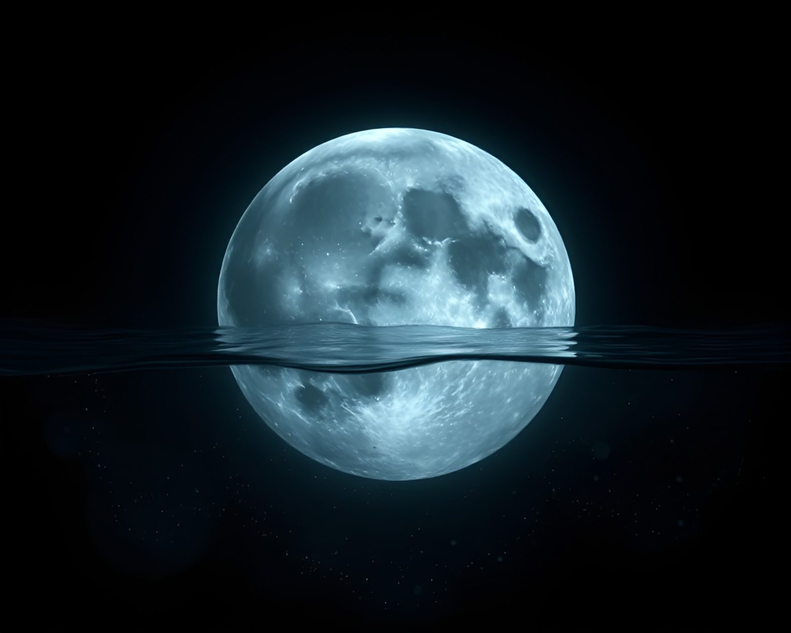 A futuristic underwater scene with fiber optic lights in grayscale