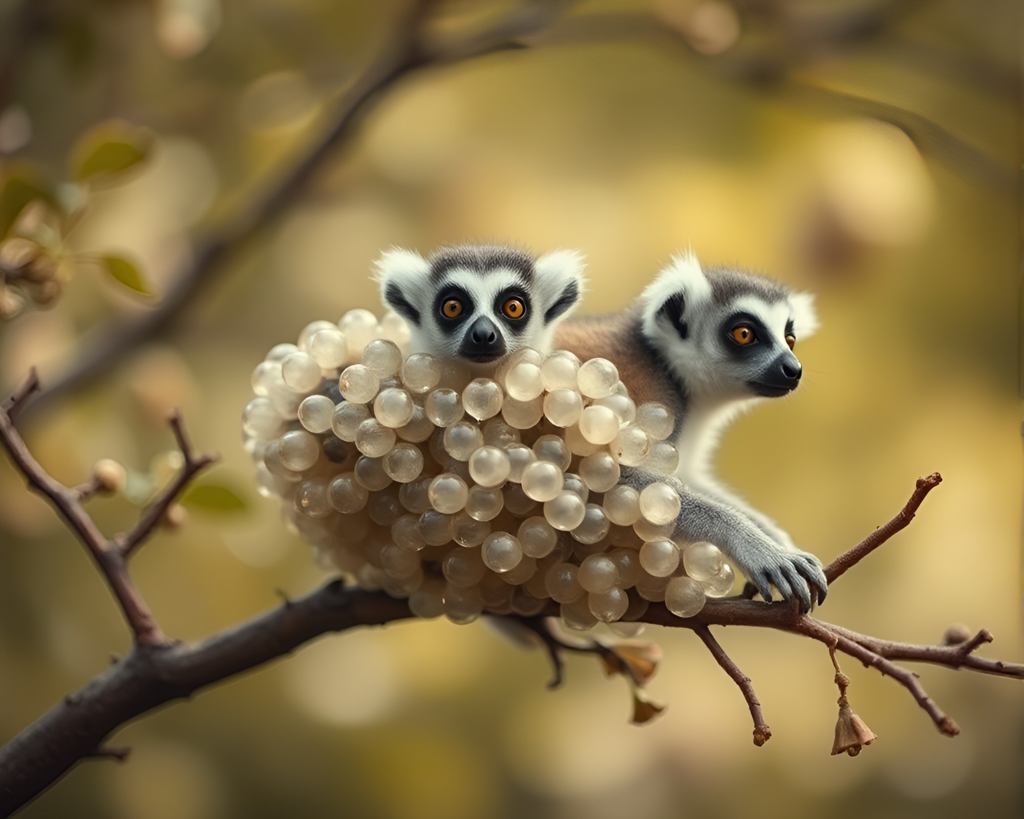 Lemur Bubble Clusters in Olive Drab Tilt-Shift Fantasy – free AI stock image