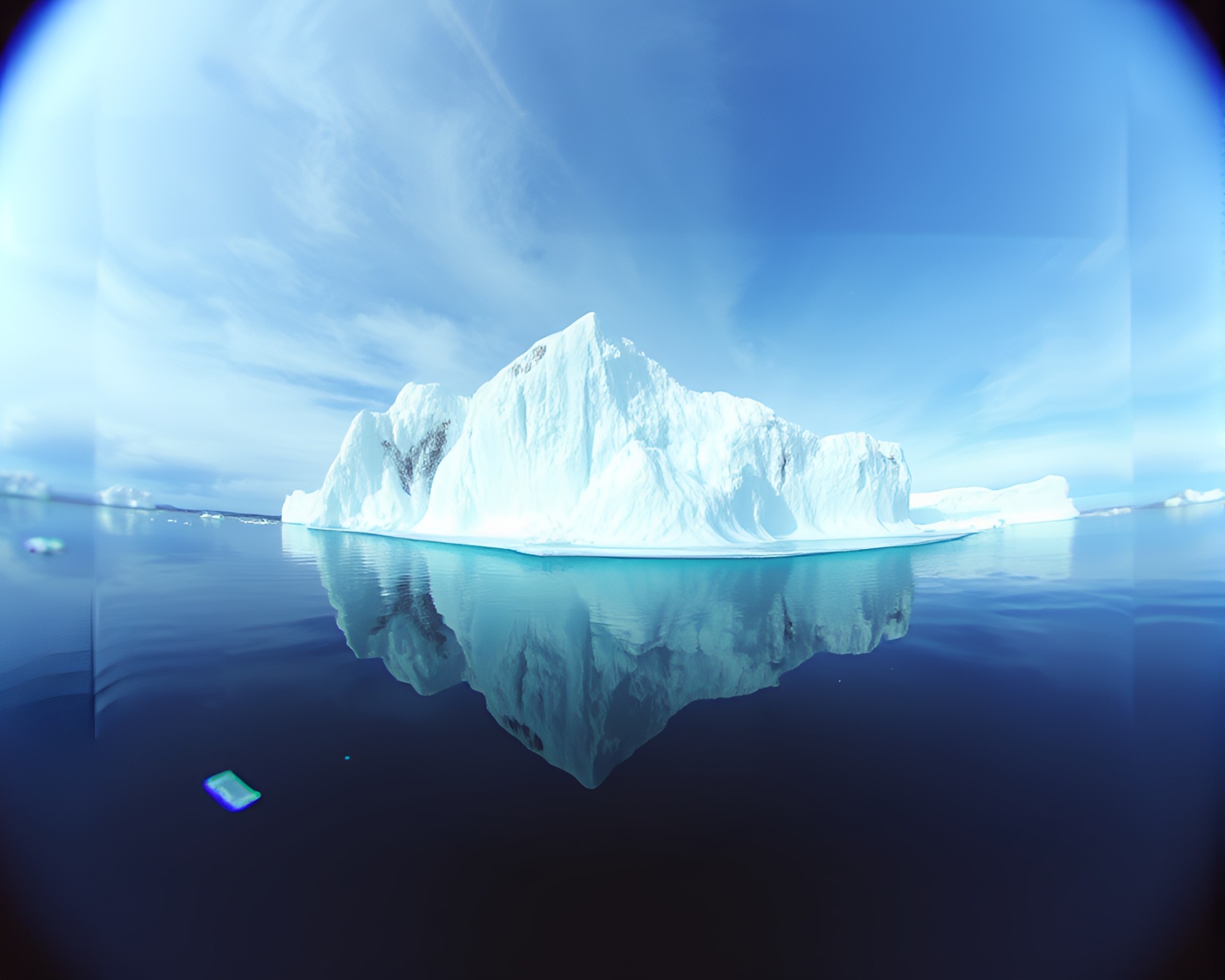 Surreal Arctic Iceberg Fisheye Composition – free AI stock image