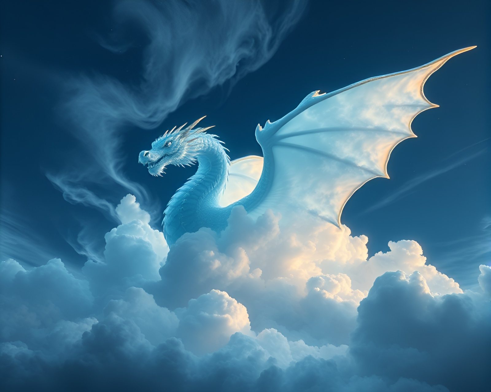 Majestic dragon flying amidst stunning frozen skies