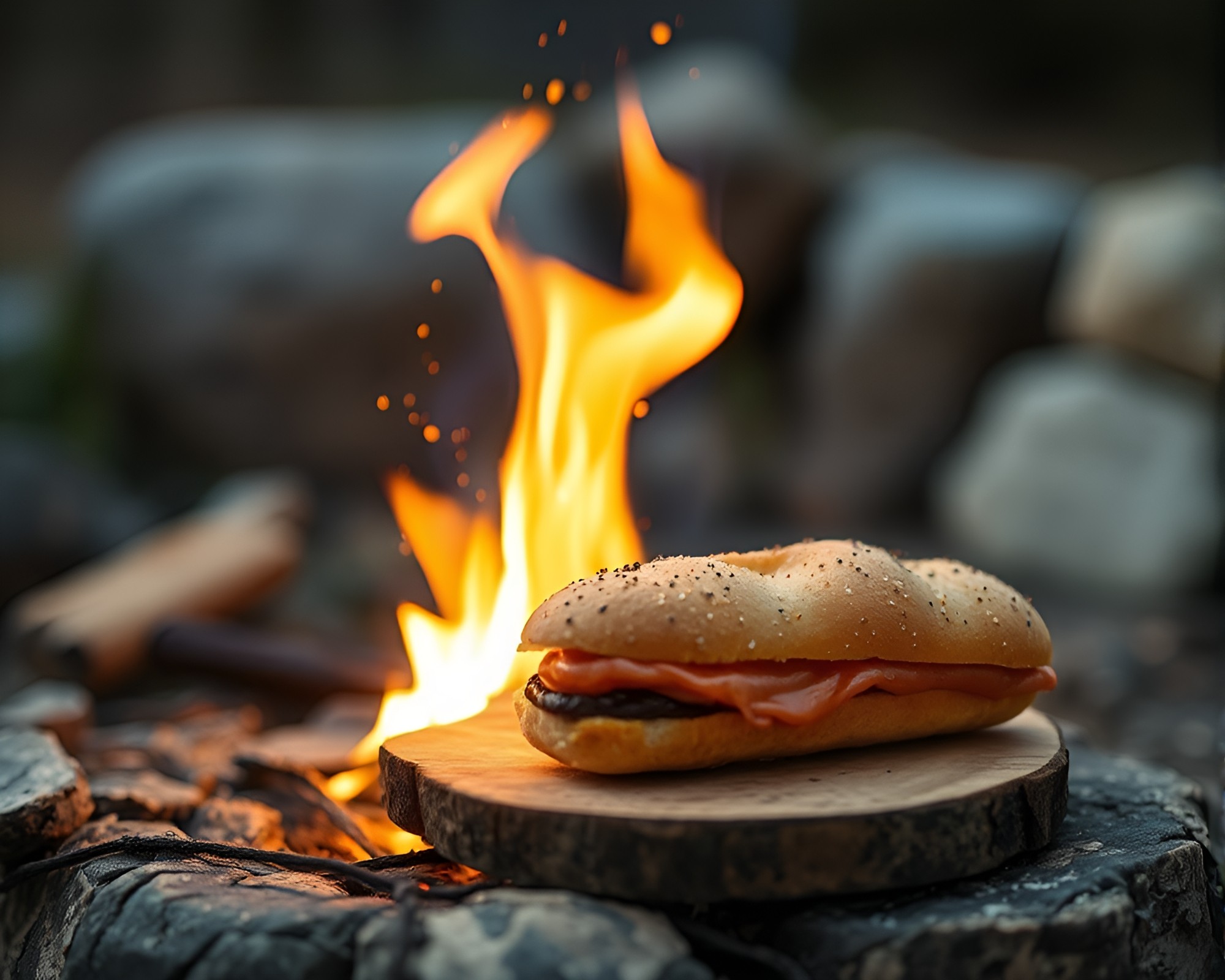 Baguette Bonfire Zoom Burst Tilt-shift Miniature Scene – free AI stock image