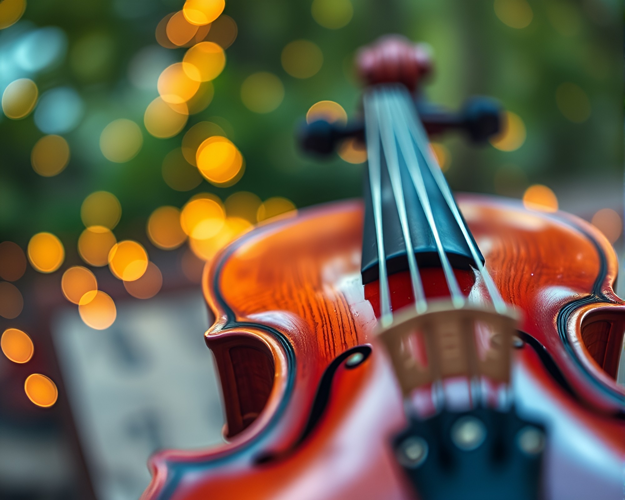 Gouache Painting of Wooden Violin in Bokeh Foreground – free AI stock image