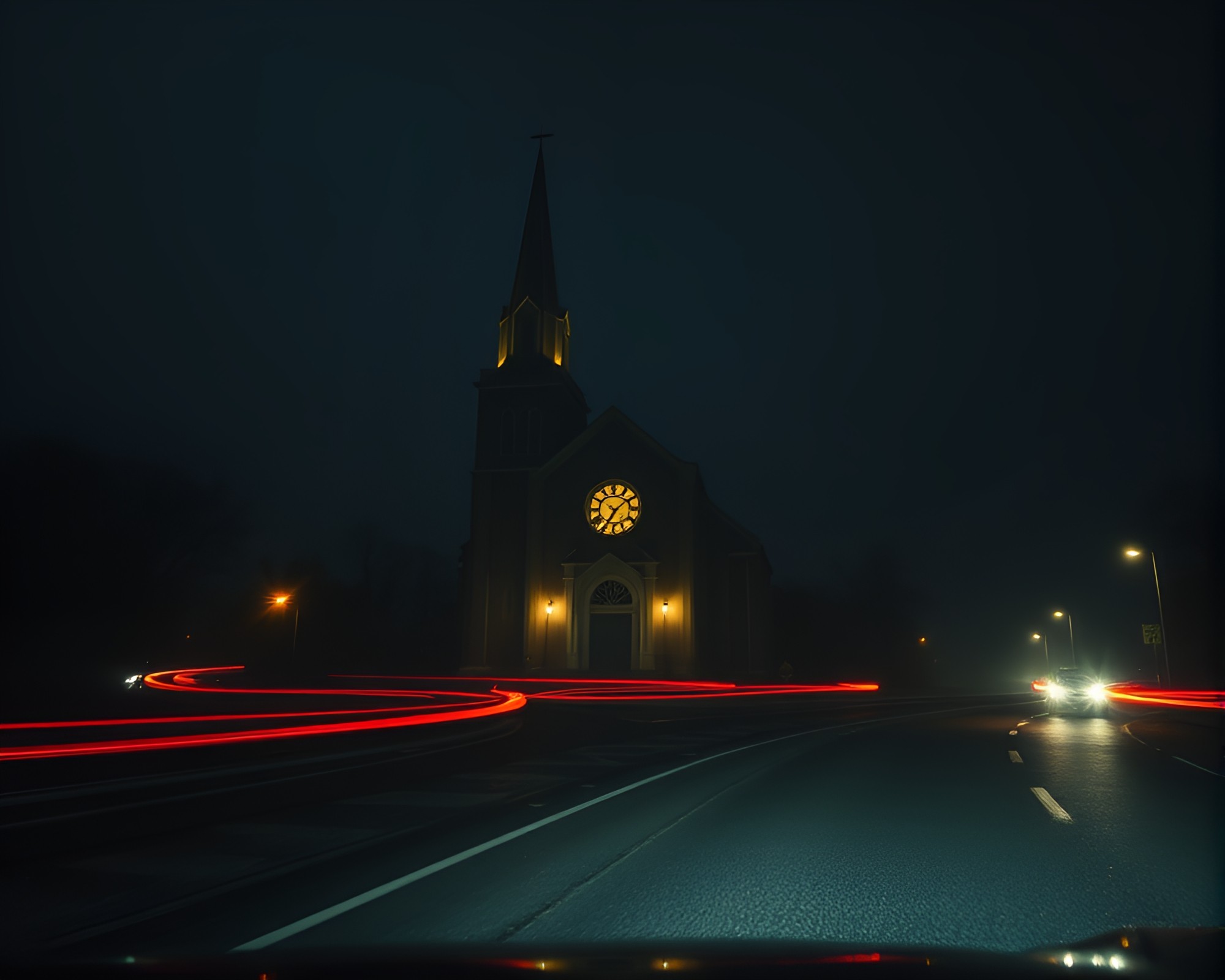 Dystopian Satyr Amidst Car Light Trail Illumination – free AI stock image