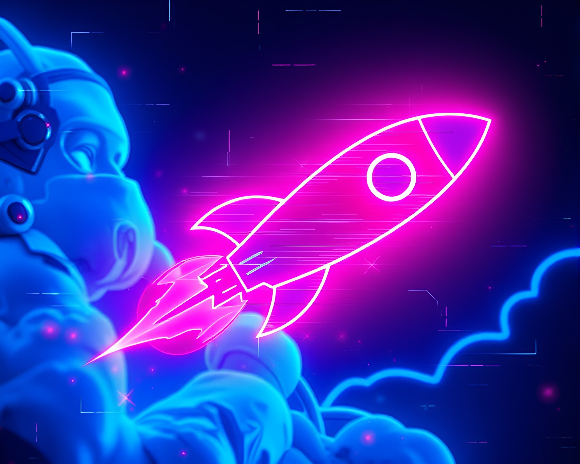 Neon Glitch Rocket Zooming through Arctic Cosmos – free AI stock image