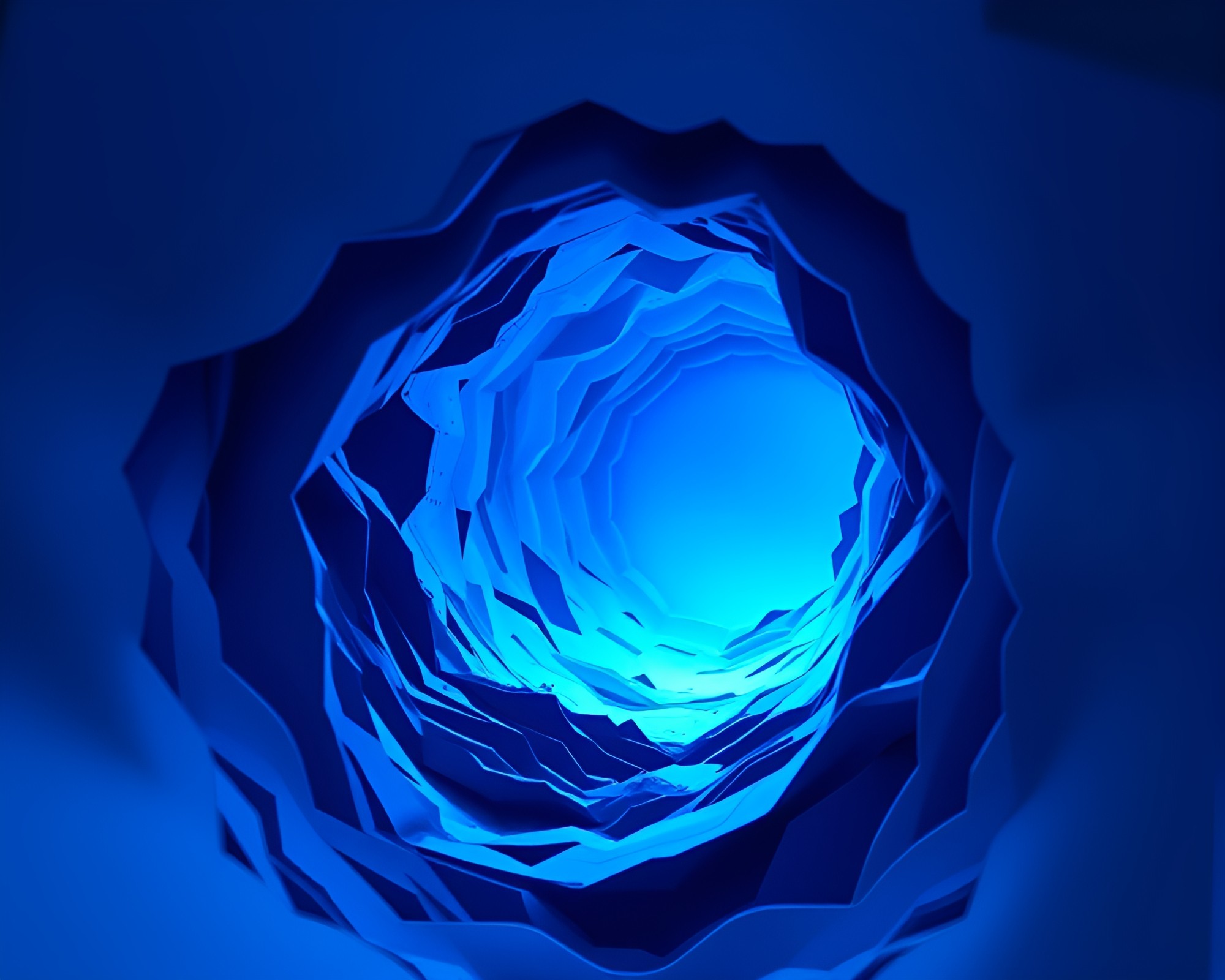Ethereal Wormhole Generator: Monochrome Blue Paper Cutout – free AI stock image