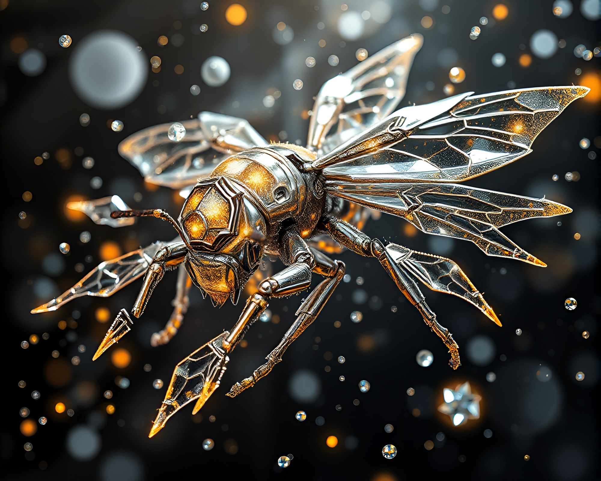 Nanobot Swarm with Silver Leaf Accents – free AI stock image