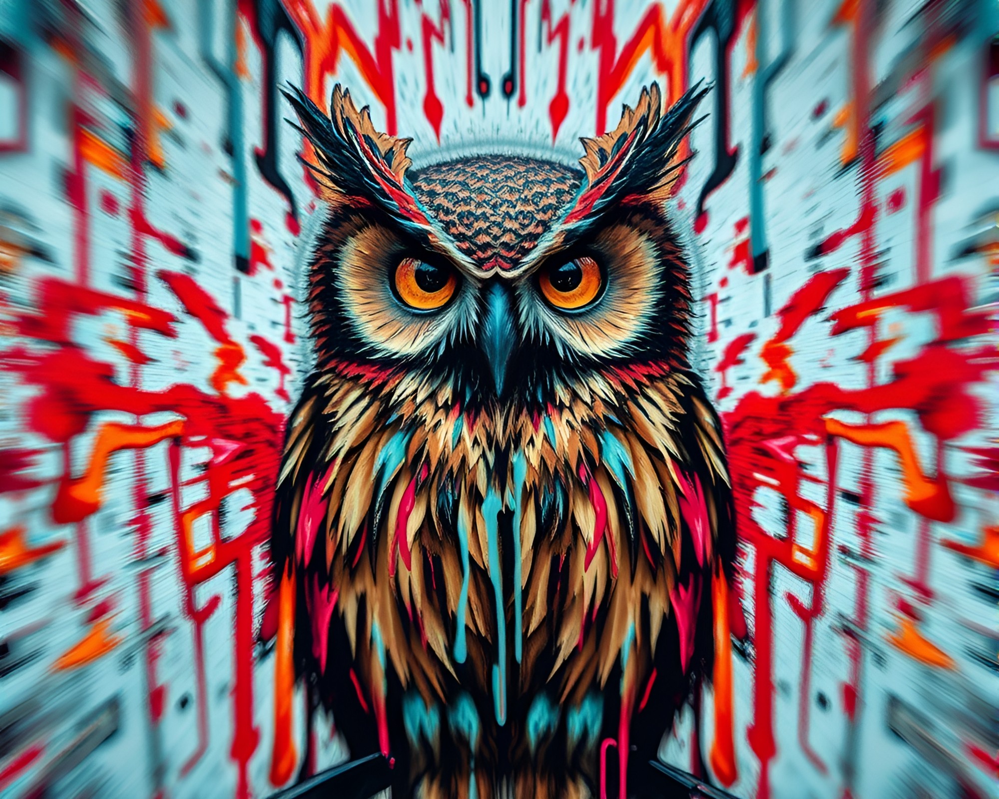 Owl graffiti drips with kaleidoscope motion blur – free AI stock image