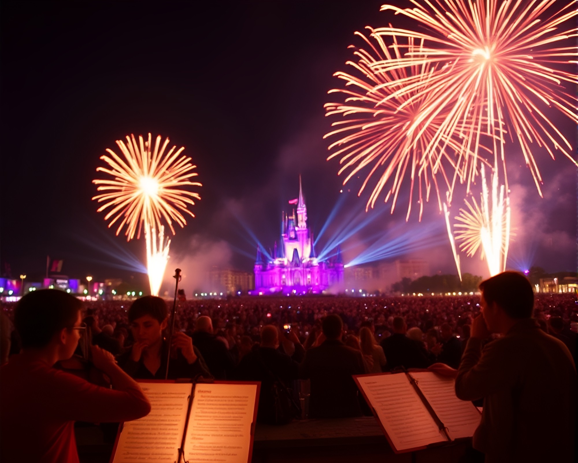 Cello Concerto amidst Fiery Festival Divisionism – free AI stock image