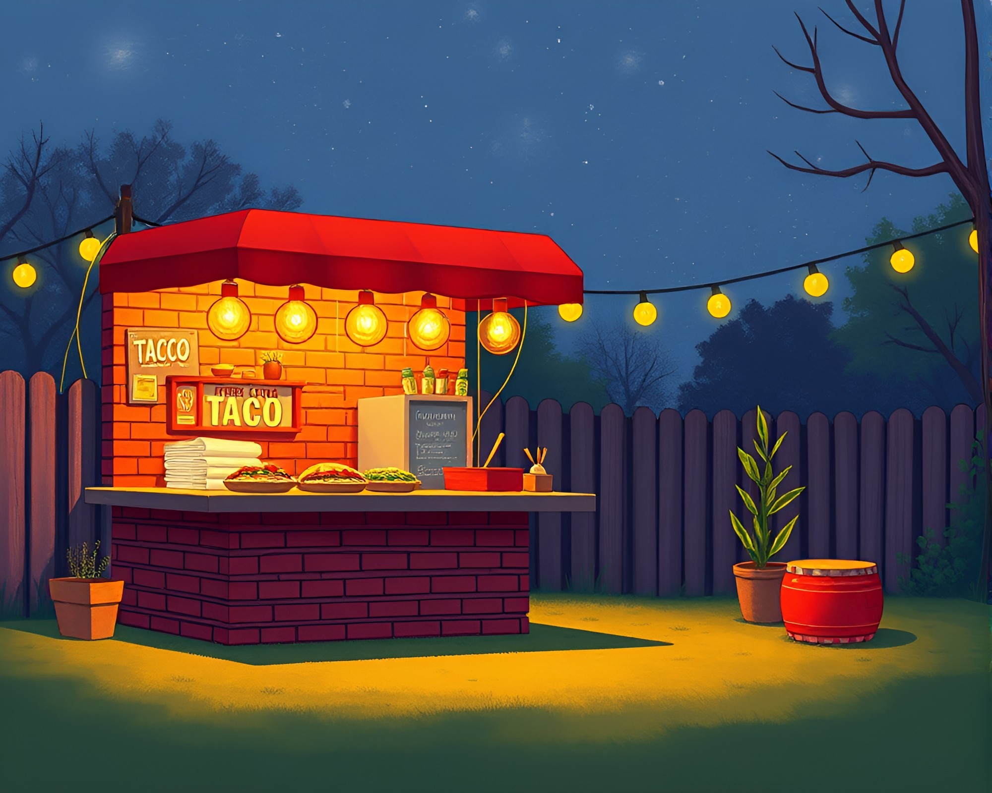 Whimsical Fiber Optic Taco Stand Illustration – free AI stock image