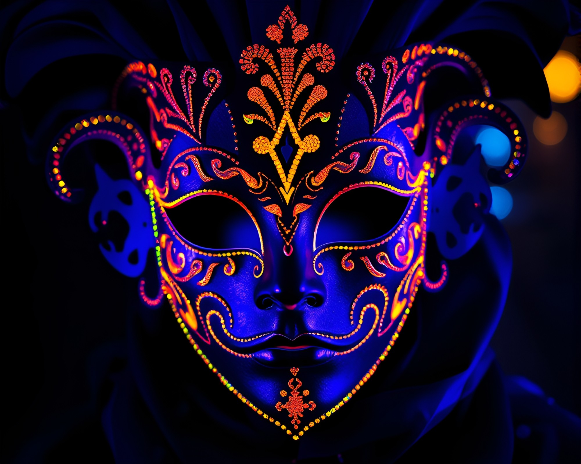 Venetian Mask Collage in Ultraviolet Hues – free AI stock image