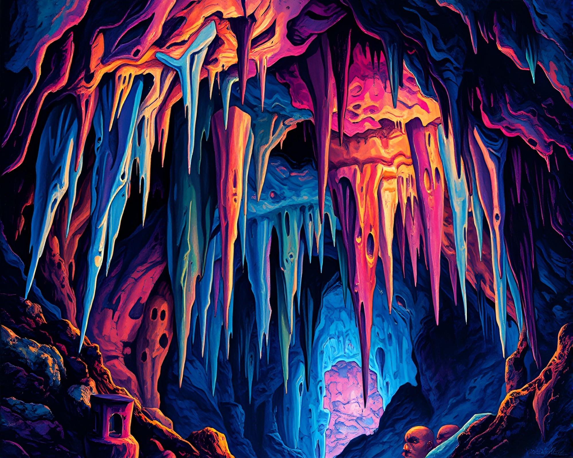 Cubist Street Art with Holographic Cave Stalactites – free AI stock image