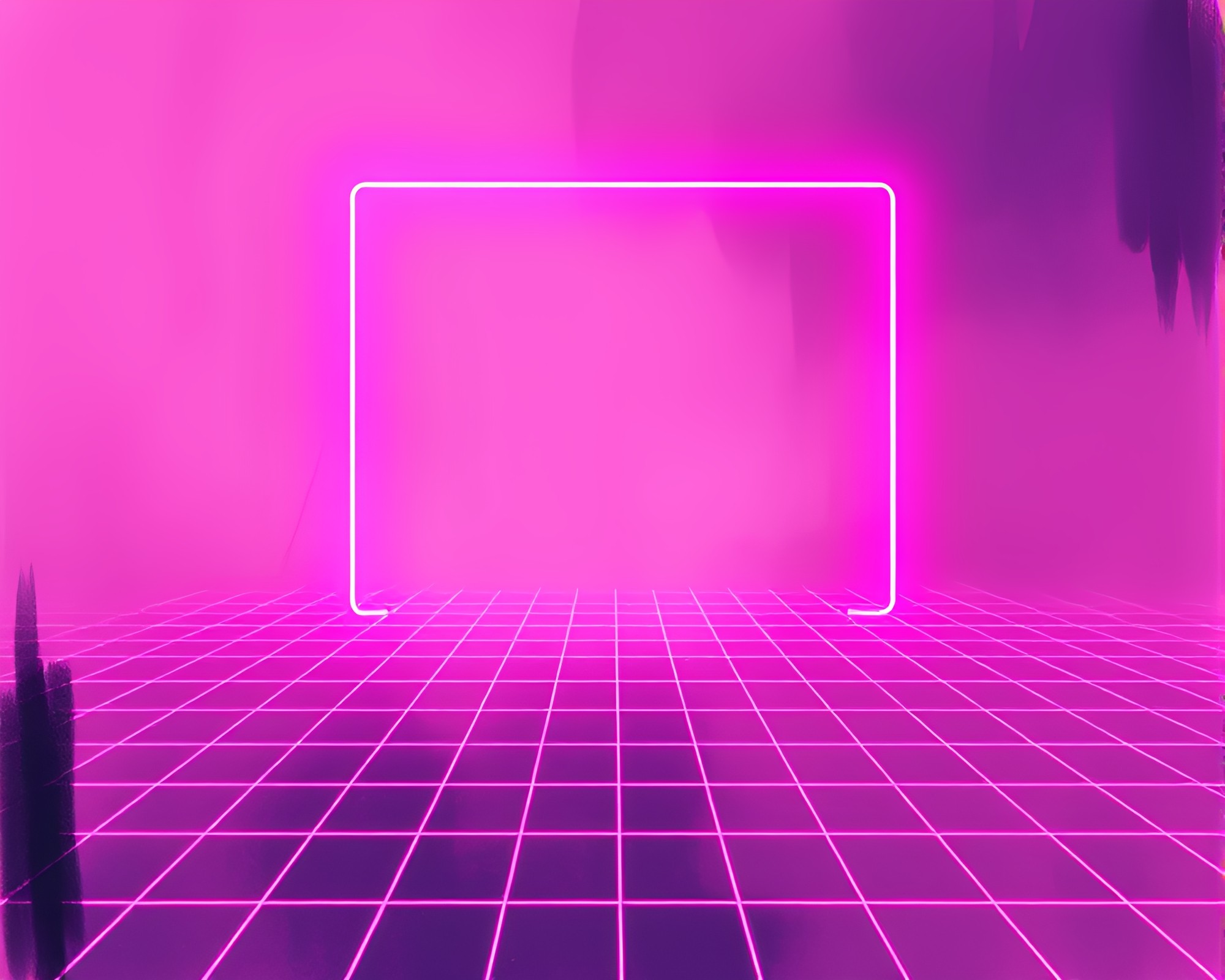 Futuristic Neon Wireframe Grid in Sumi-e Style – free AI stock image