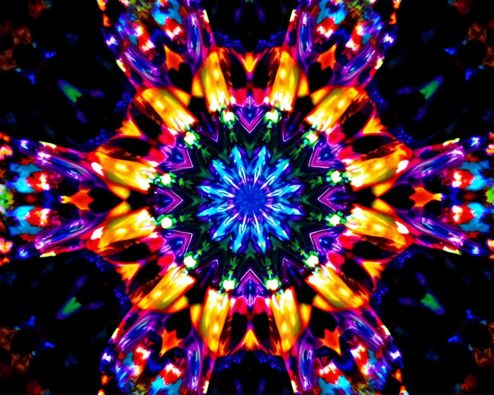 Abstract tower glowing in fragmented ultraviolet light