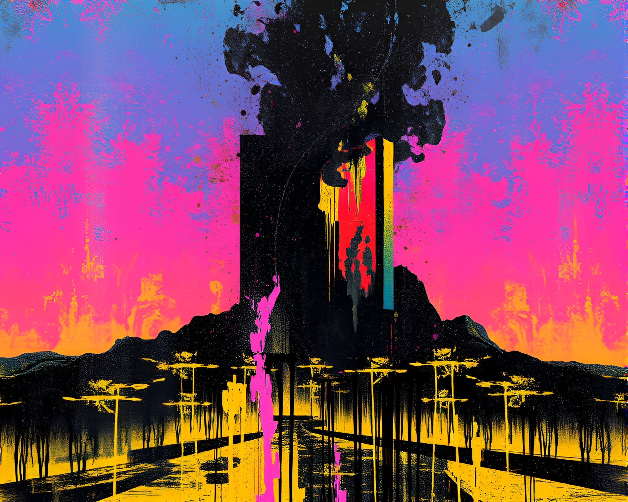 Glitch Monolith: Paint Splatter Textured Overlay – free AI stock image