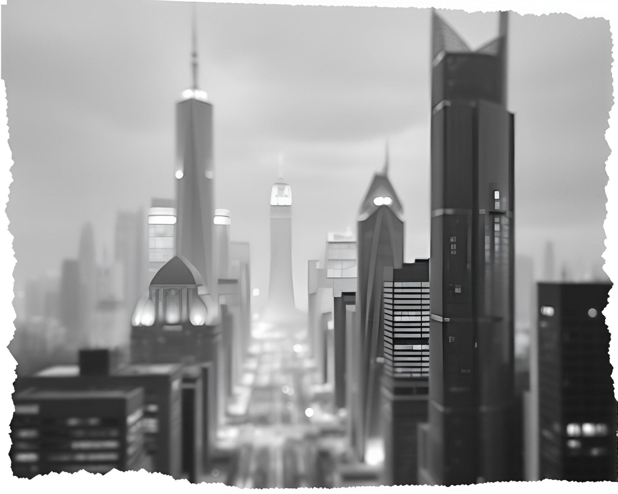 Futuristic Cityscape with Torn Edges – free AI stock image