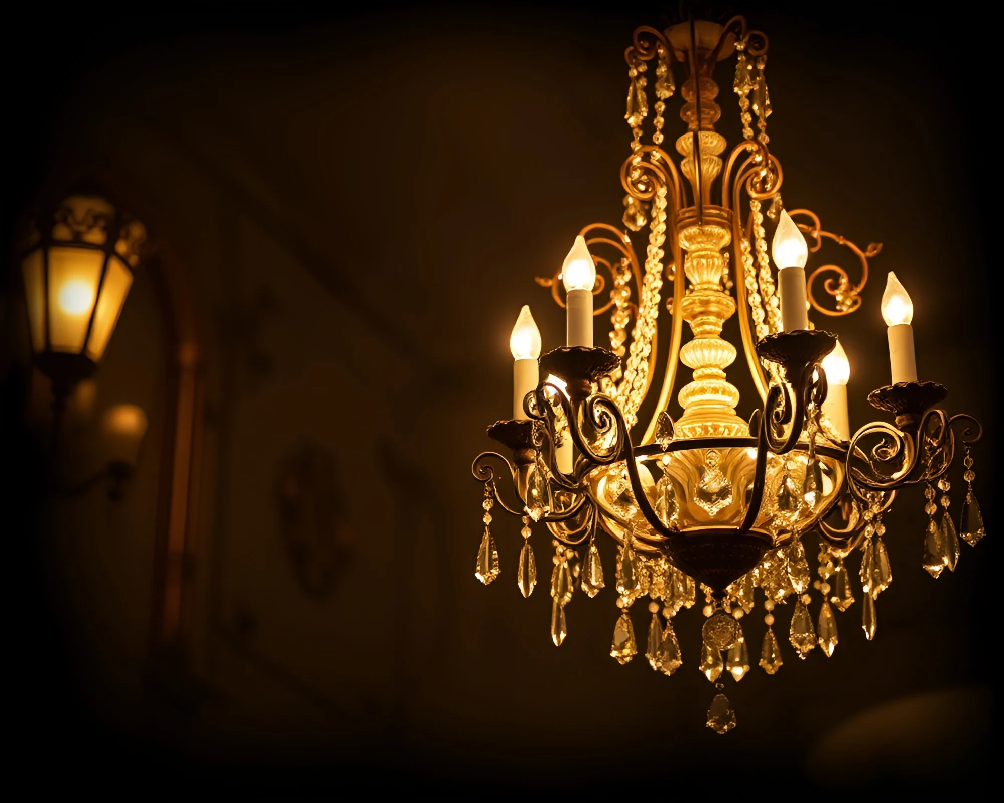 Elegant Victorian Chandelier in Pixelated Long Exposure Glow