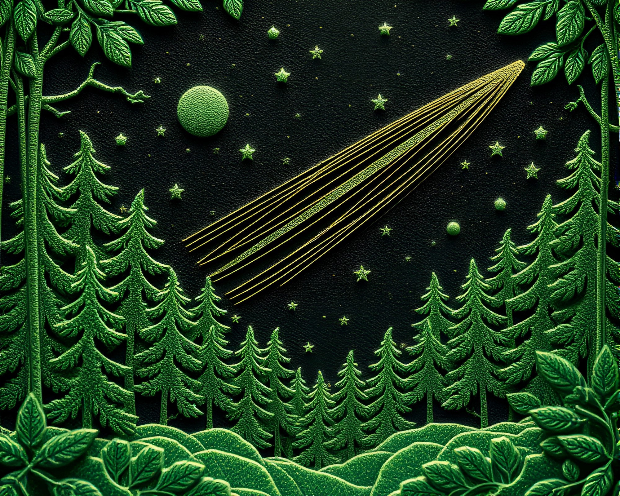 Enchanted Forest Satellite Engraved Details Material Design Scene – free AI stock image